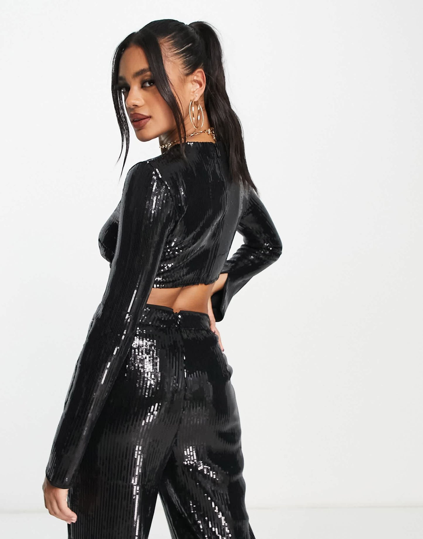 Kaiia exclusive sequin underbust detail crop top co-ord in black