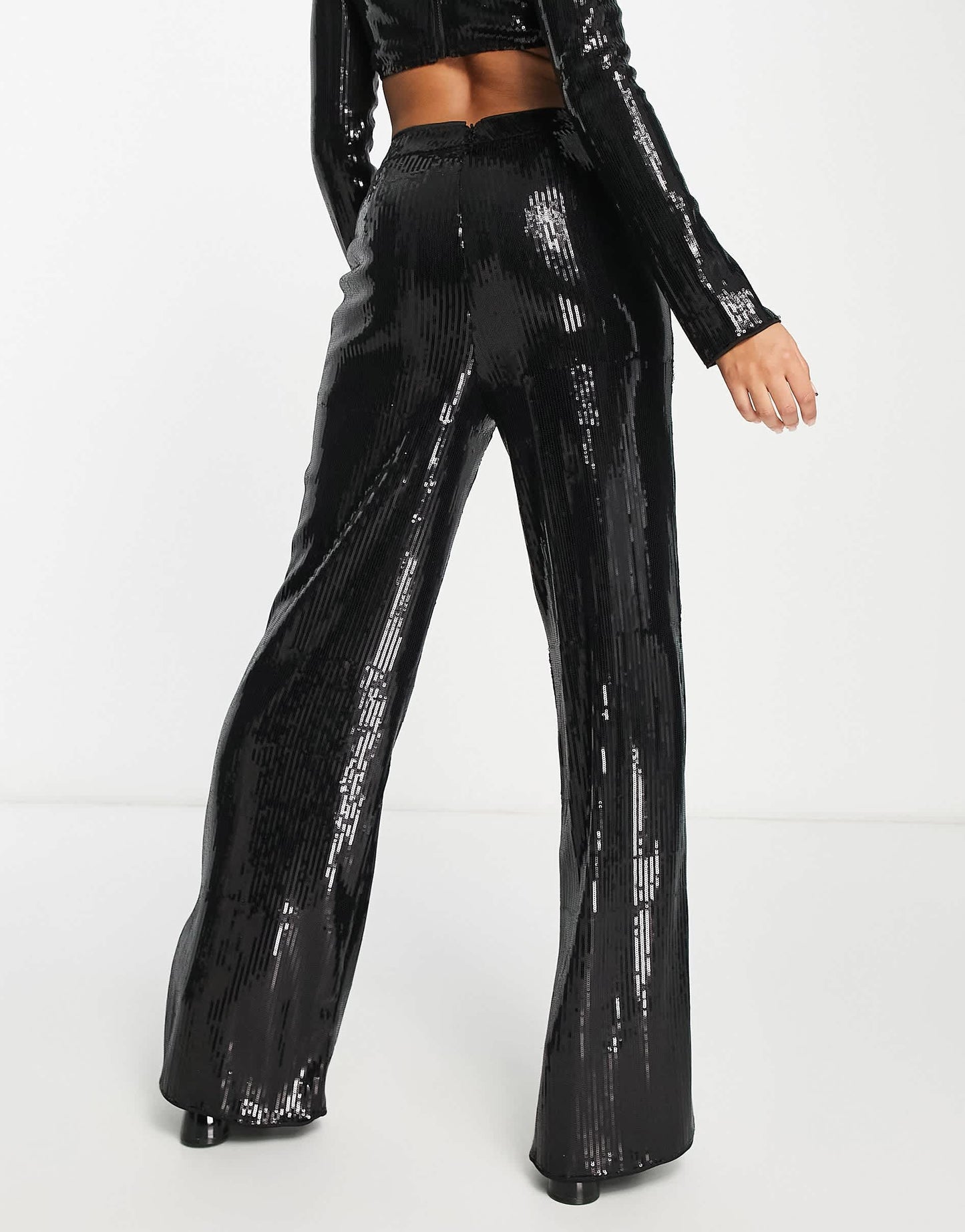 Kaiia exclusive sequin wide leg trouser co-ord in black