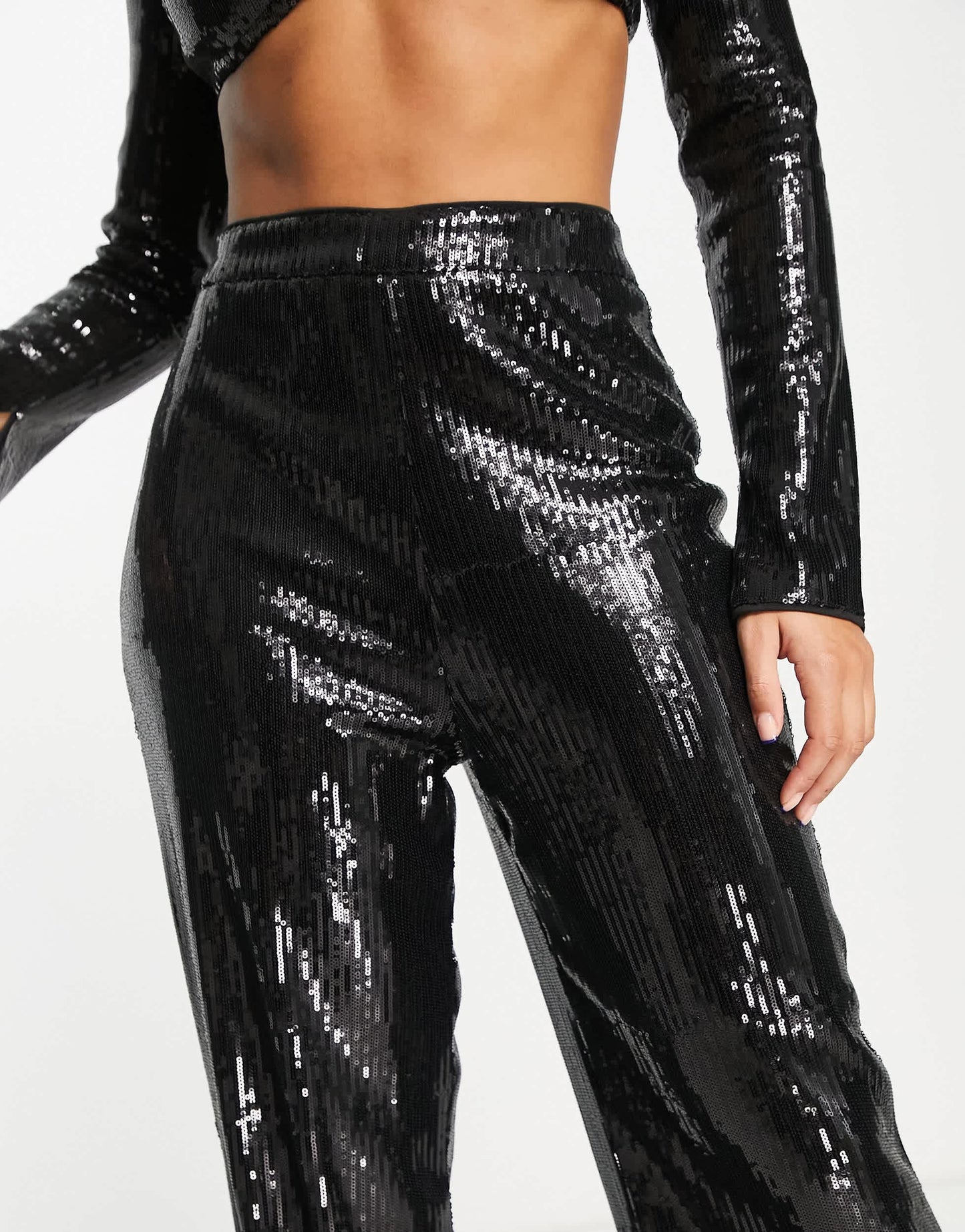 Kaiia exclusive sequin wide leg trouser co-ord in black