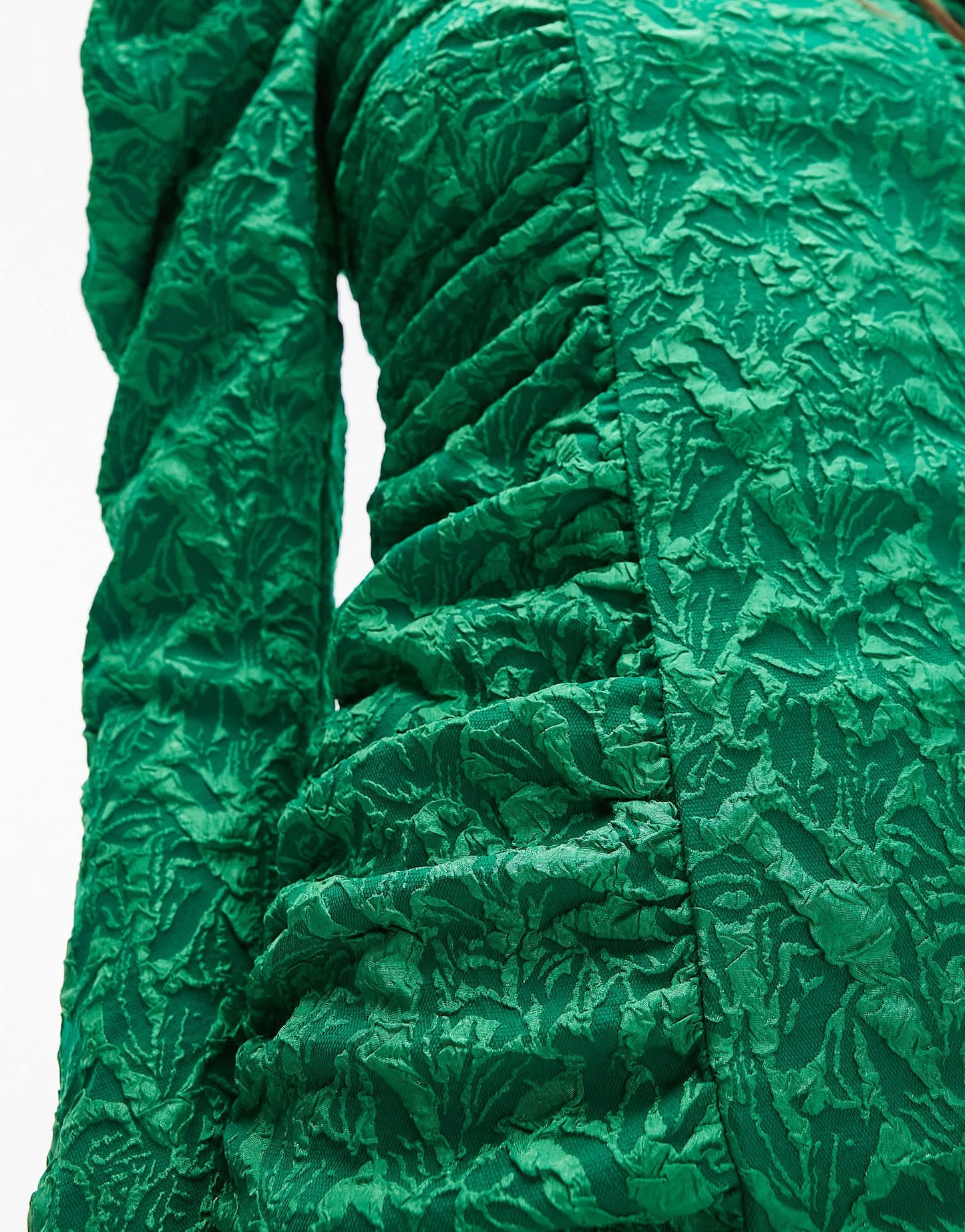 Topshop jacquard sleeve detail mini dress in green