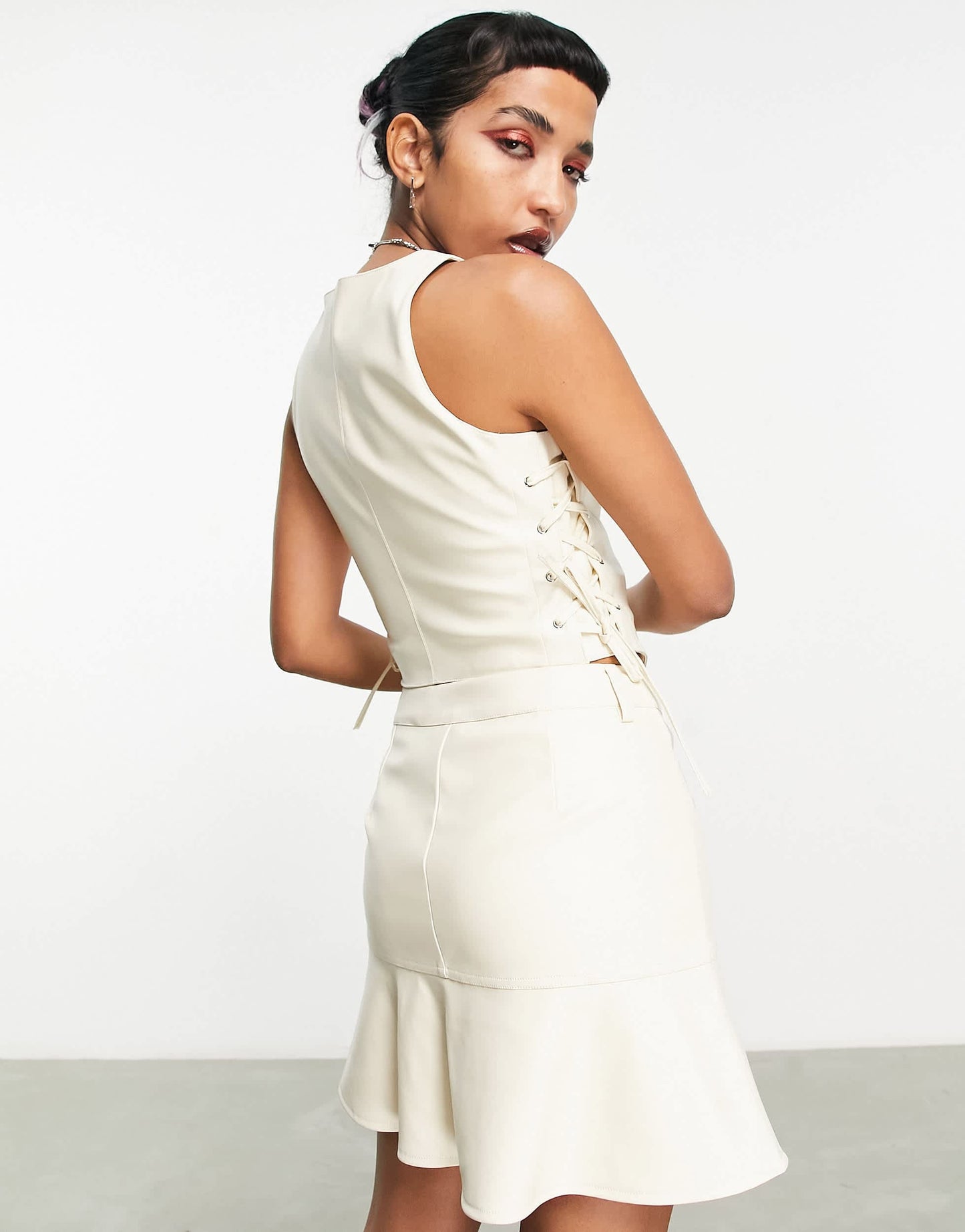 COLLUSION pu zip up corset in off white