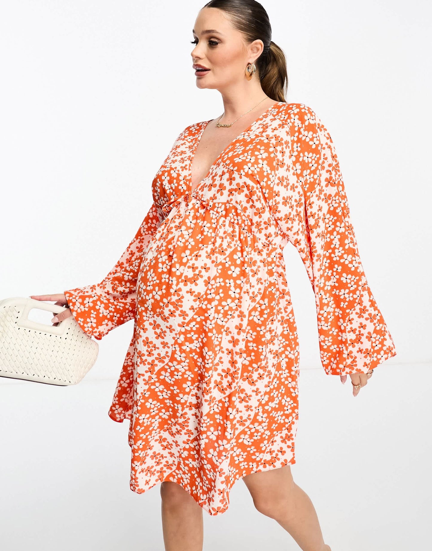 ASOS DESIGN Maternity chuck on swing mini dress in red floral print