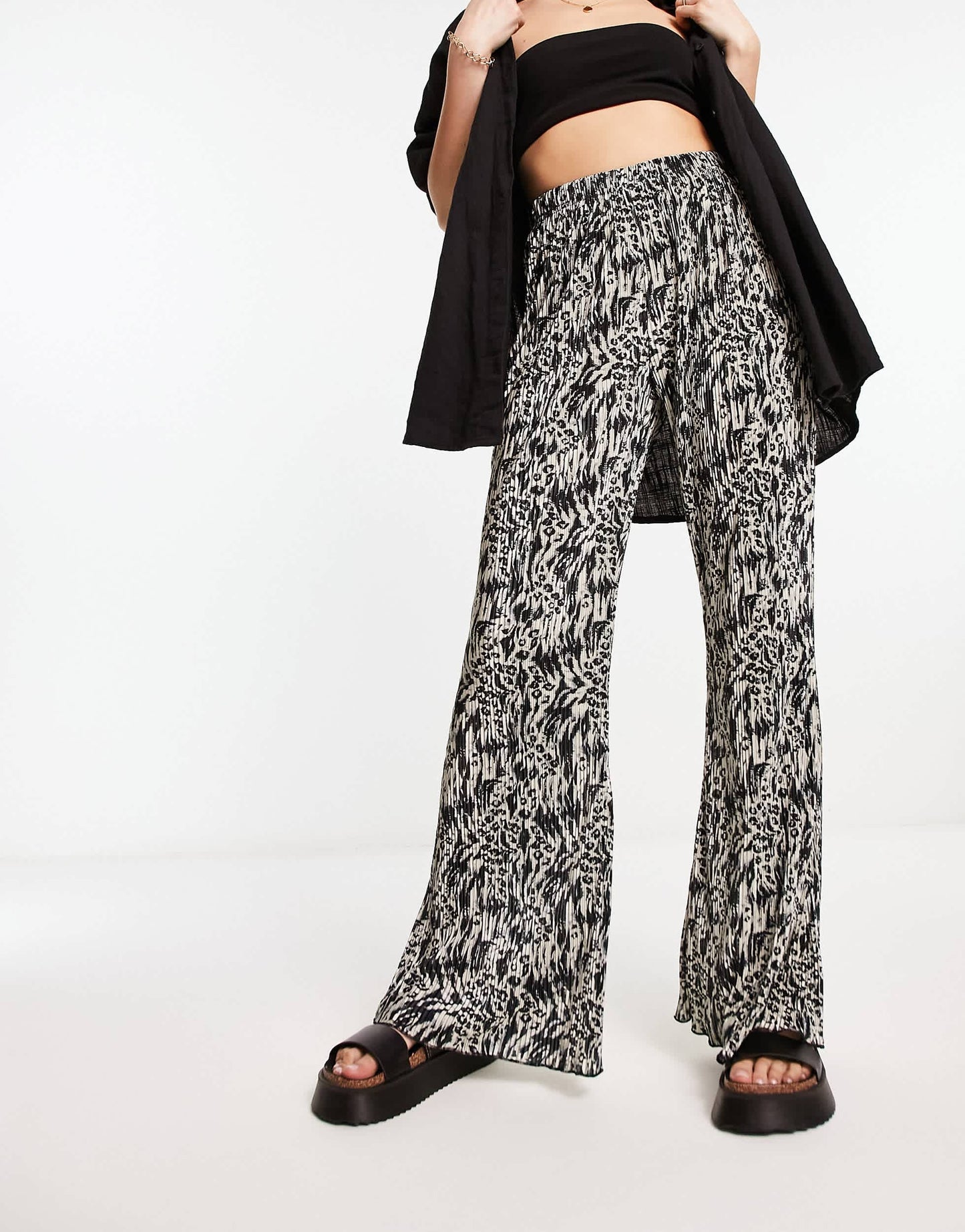 Urban Threads plisse trousers in abstract animal print