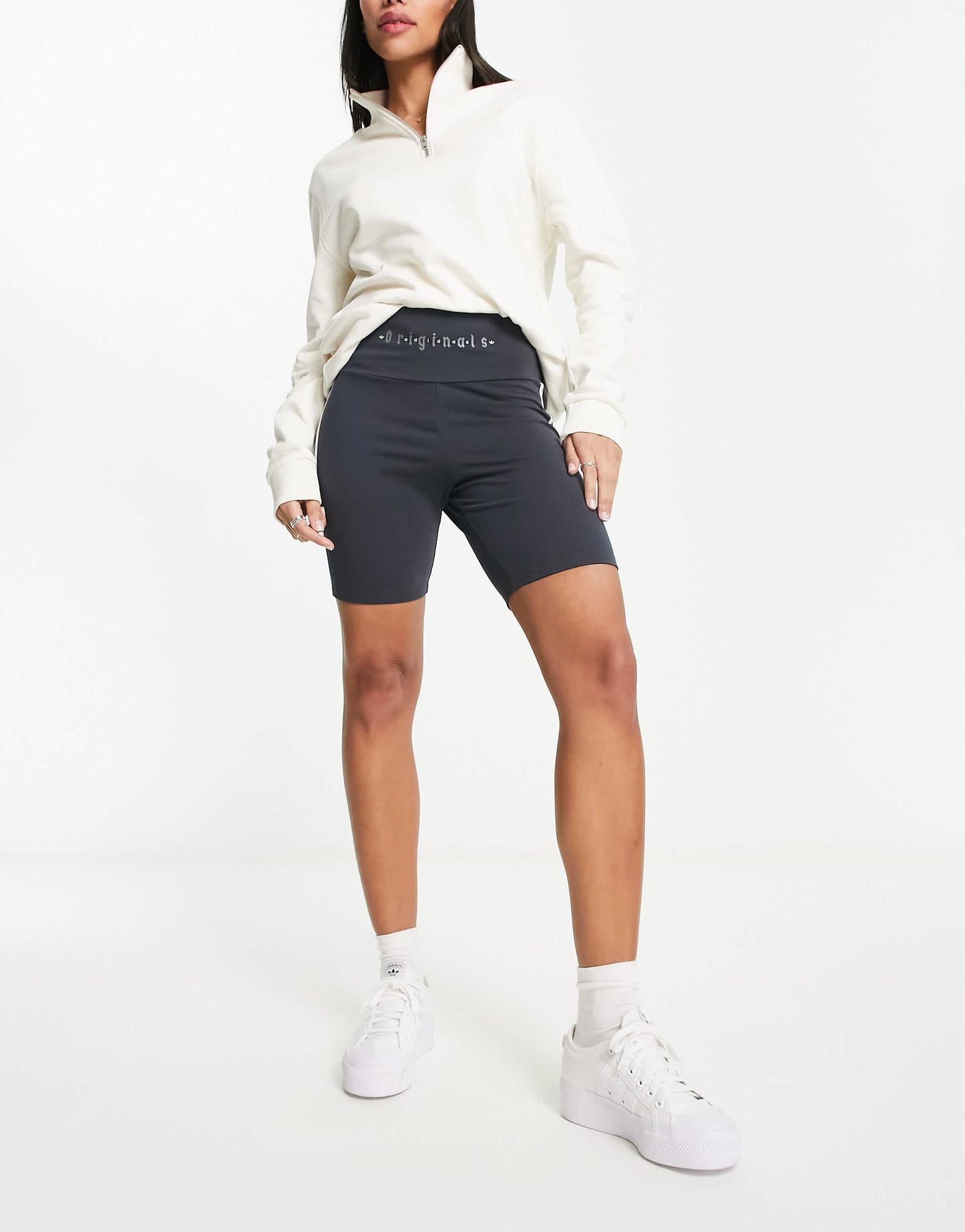 adidas Originals Gothcore 3 stripe legging shorts in charcoal - CHARCOAL