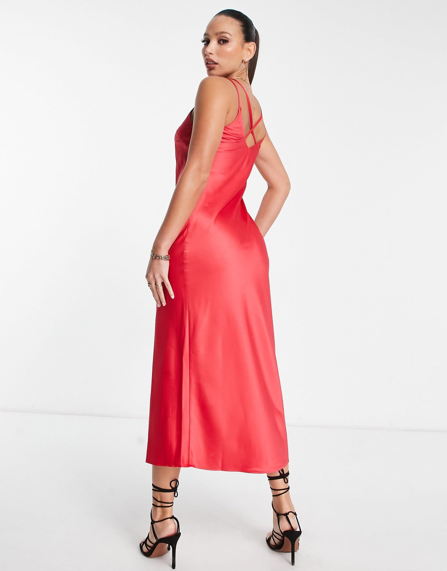 River Island Tall satin cowl neck midi dress in red