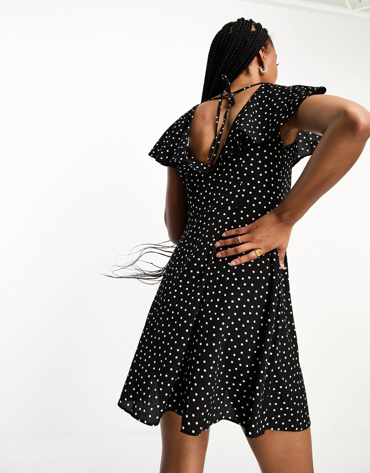ASOS DESIGN Tall flutter sleeve mini tea dress with buttons in mono spot