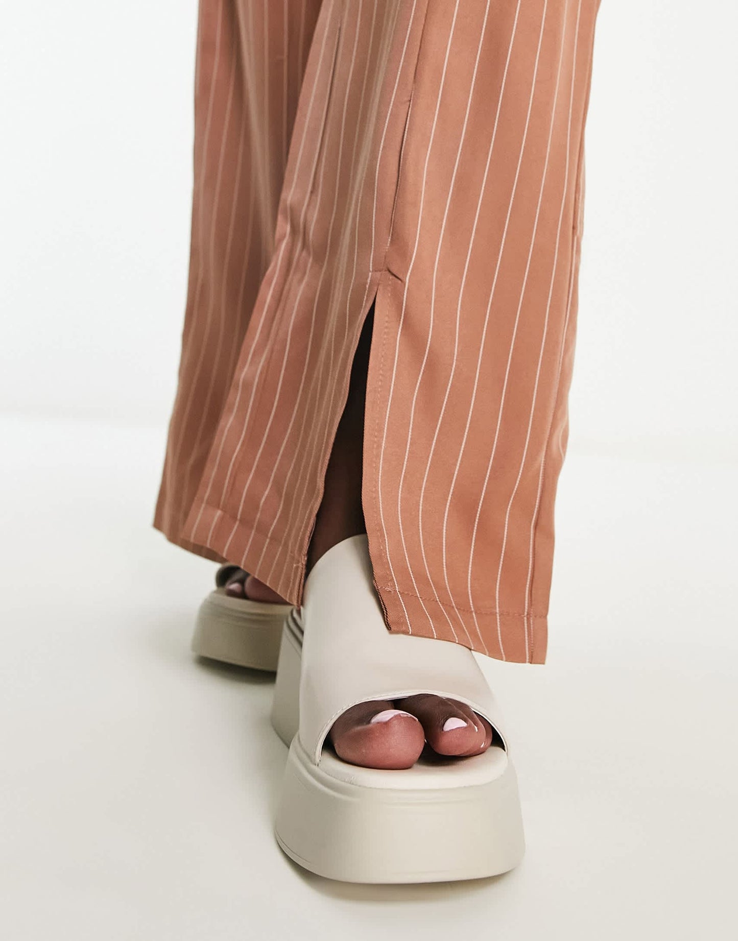 Heartbreak pinstripe wide leg split front trousers in brown