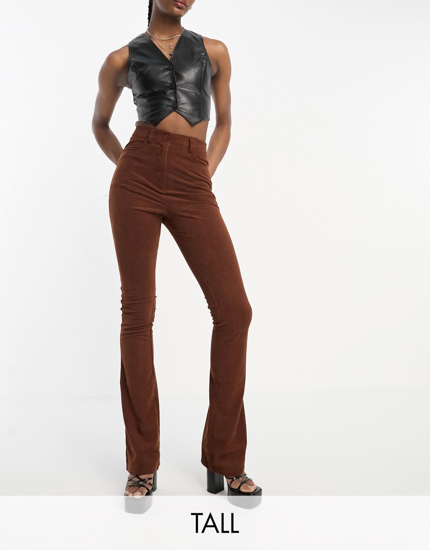 Heartbreak Tall fit and flare cord trousers in chocolate brown
