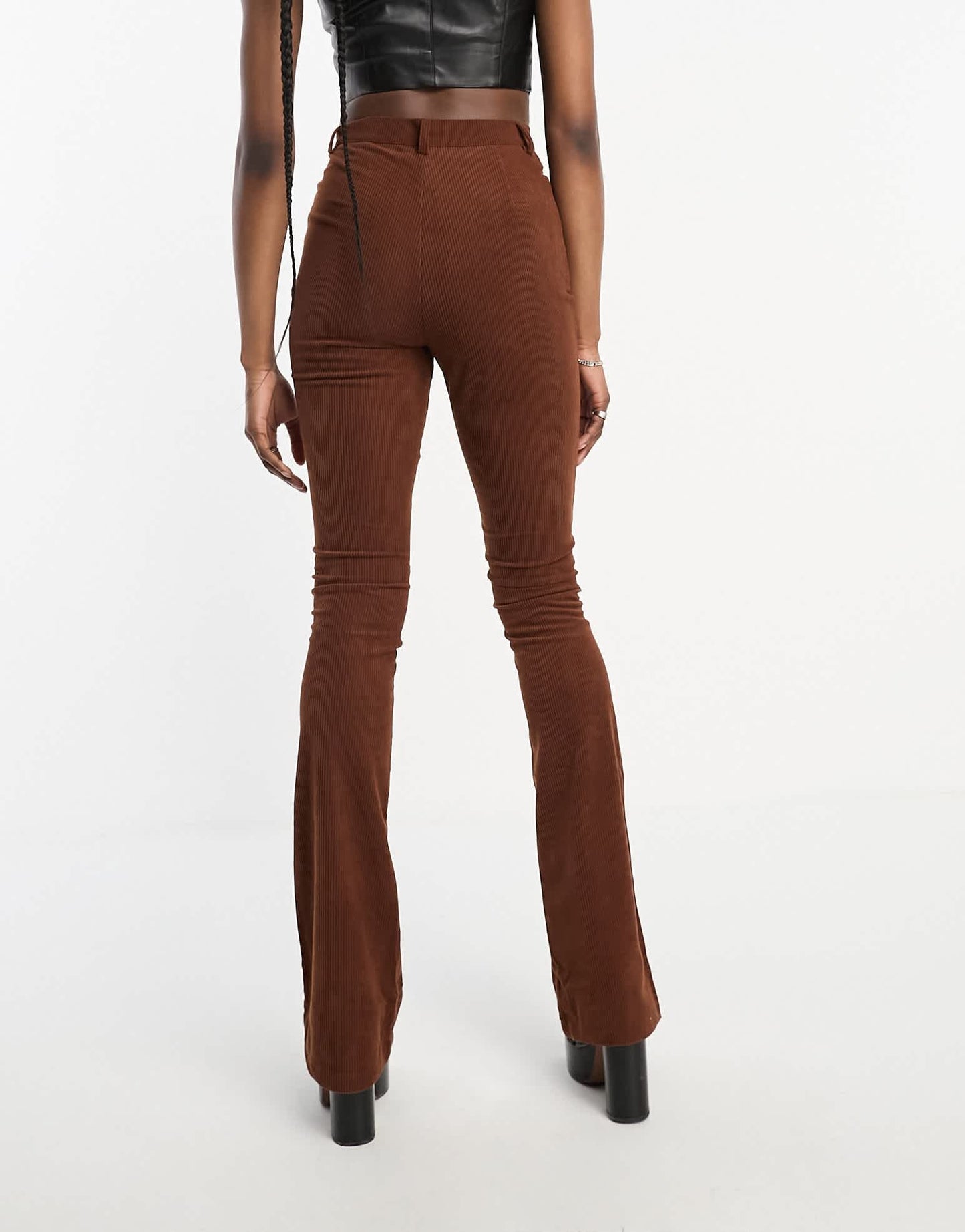 Heartbreak Tall fit and flare cord trousers in chocolate brown