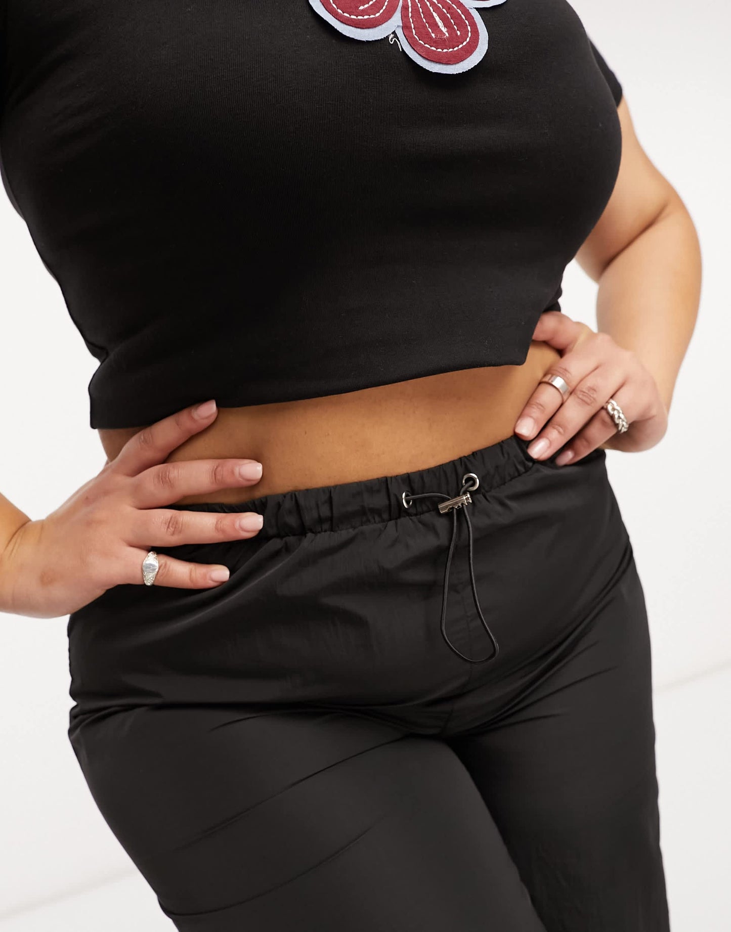 Heartbreak Plus parachute wide leg trousers in black