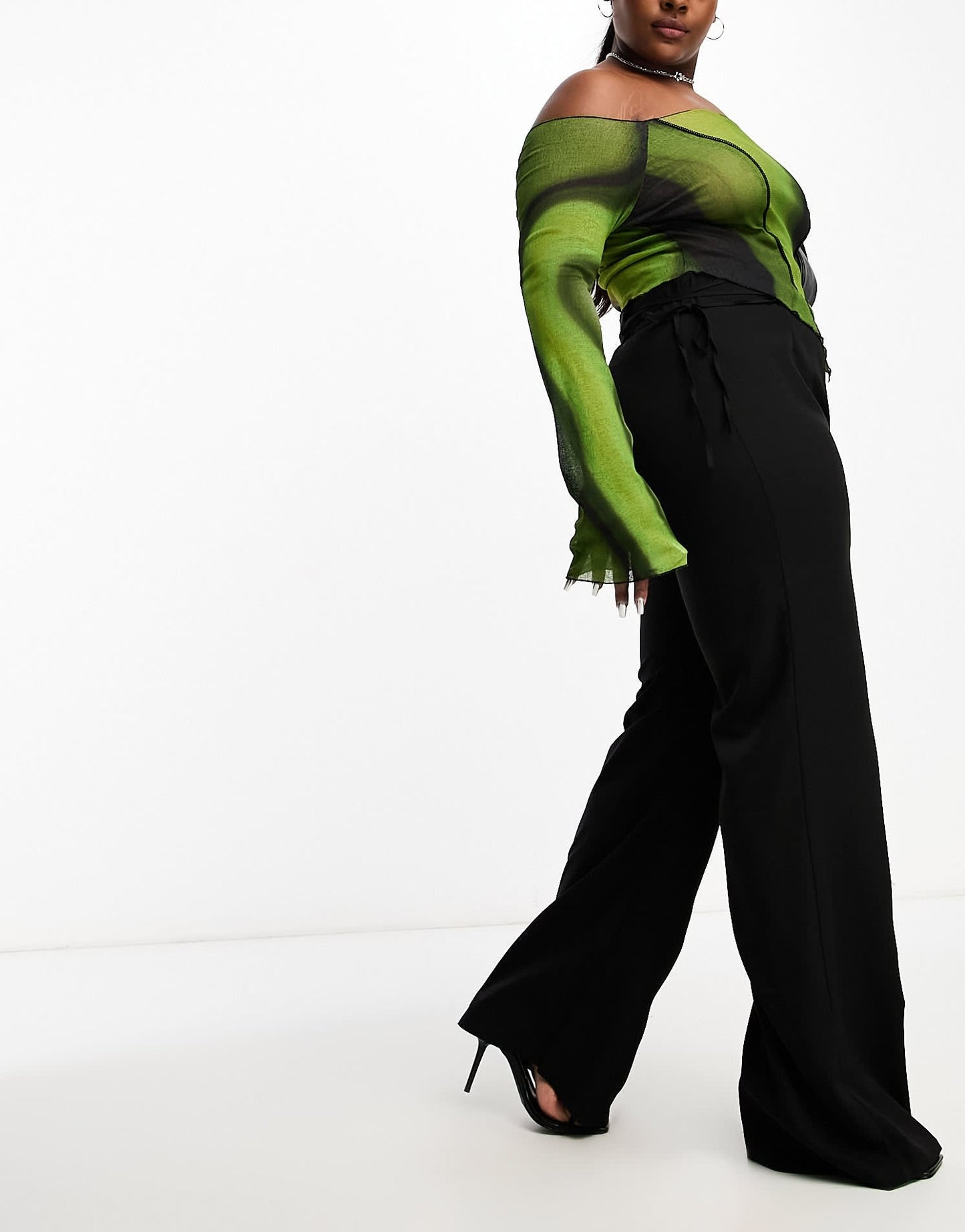 Heartbreak Plus fit and flare trousers with lace up sides in black