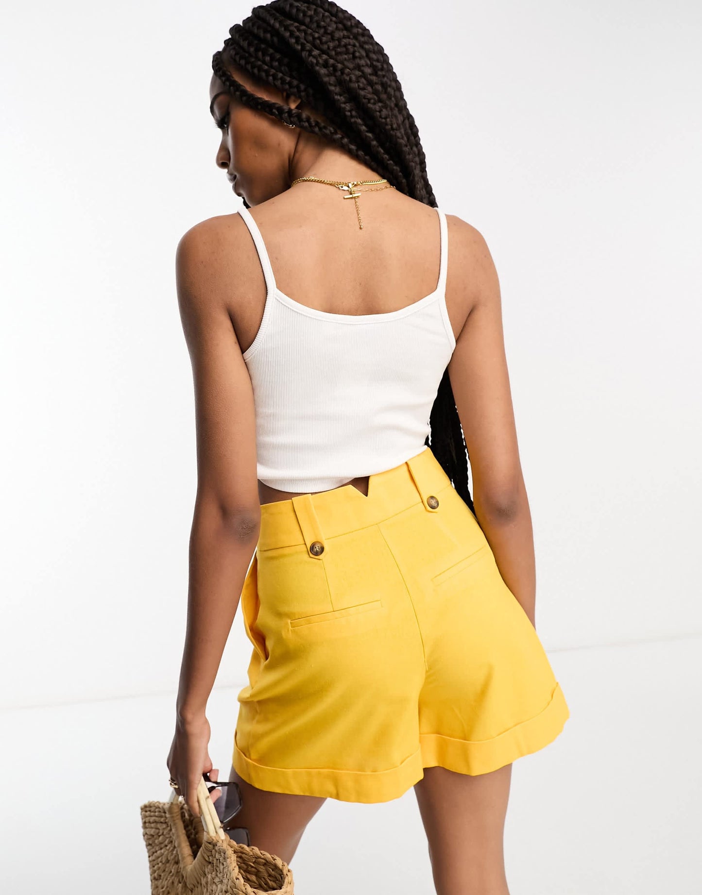 ASOS DESIGN Tall mom short with waist tabs with linen in citrus