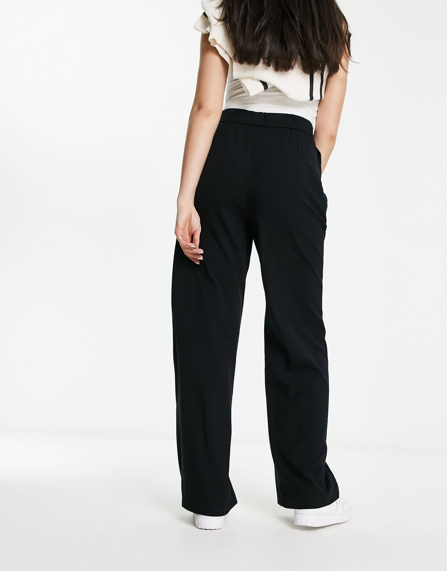 Stradivarius tailored wide leg trouser in black