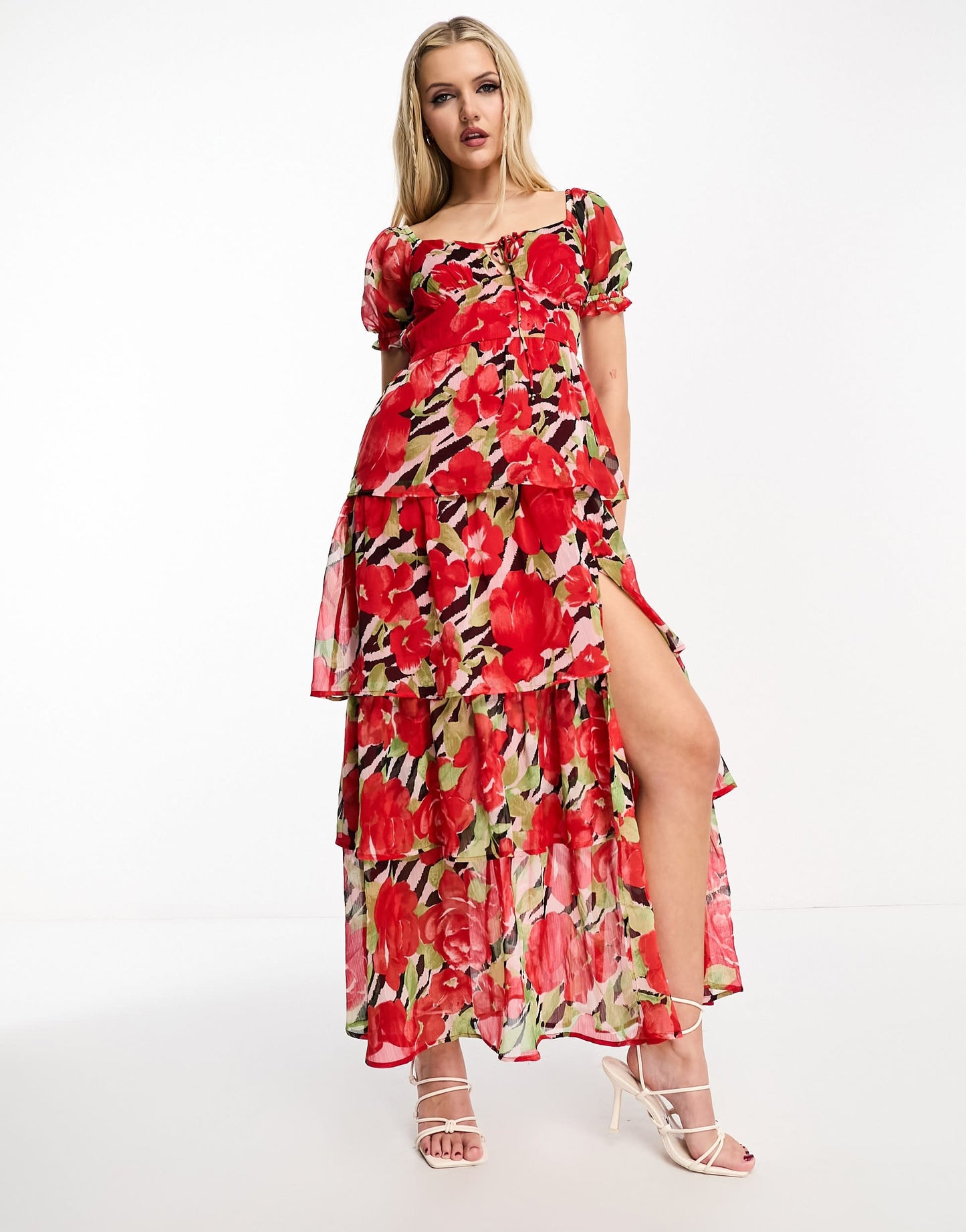 Miss Selfridge occasion chiffon tiered maxi dress in zebra floral