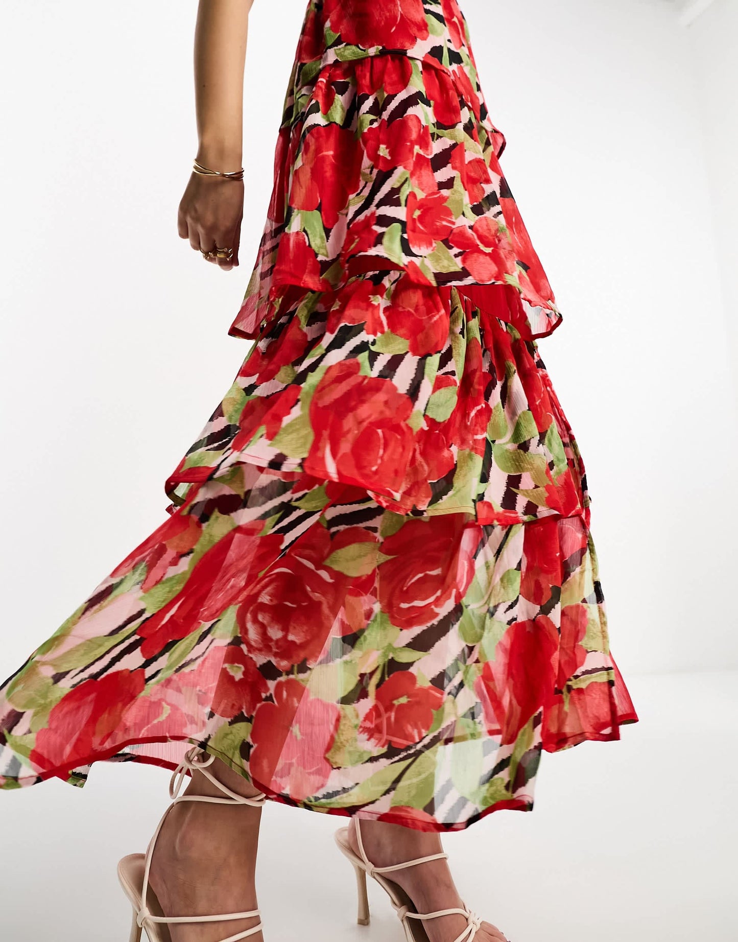 Miss Selfridge occasion chiffon tiered maxi dress in zebra floral