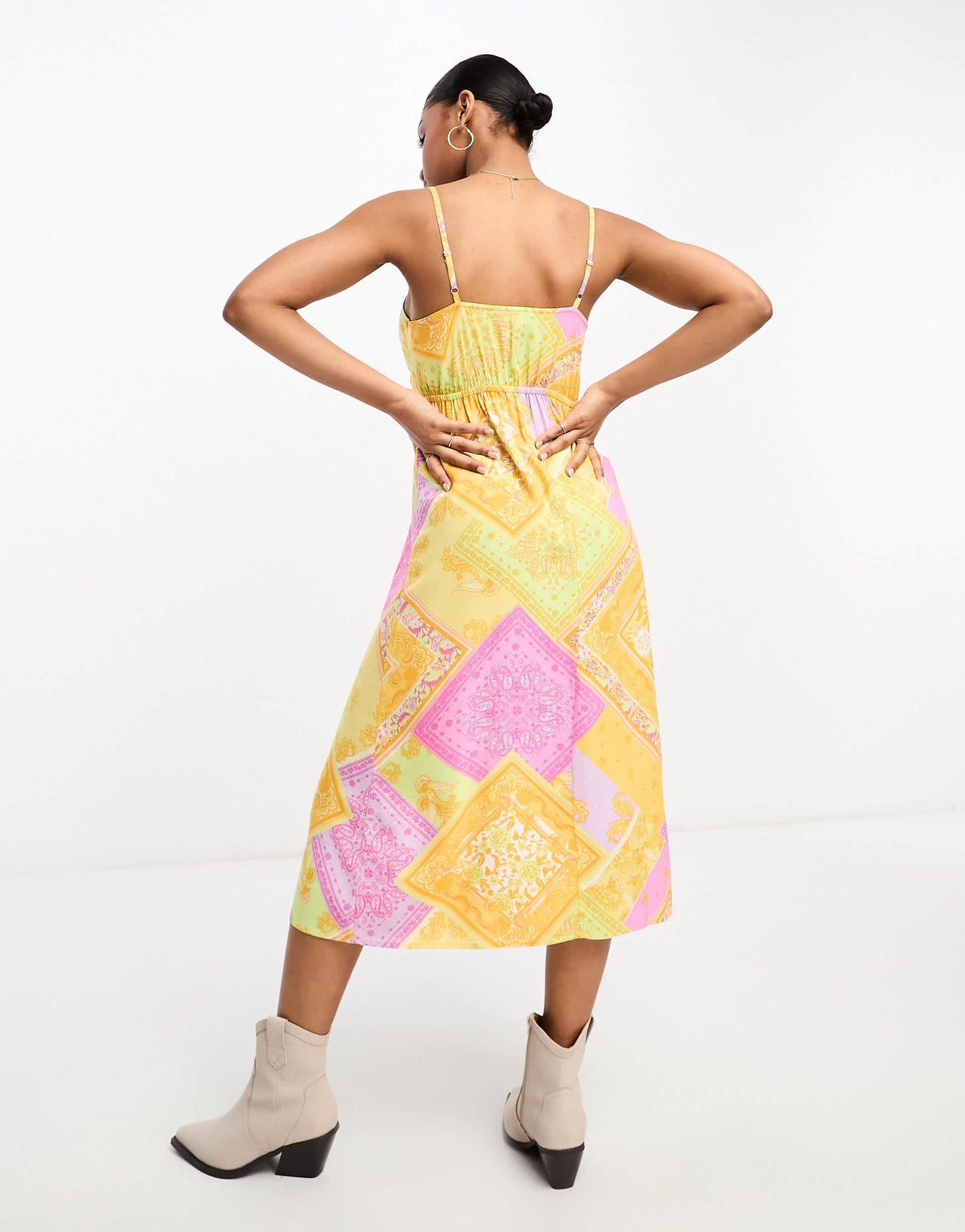 Miss Selfridge twist front midi slip dress in multicolour scarf print