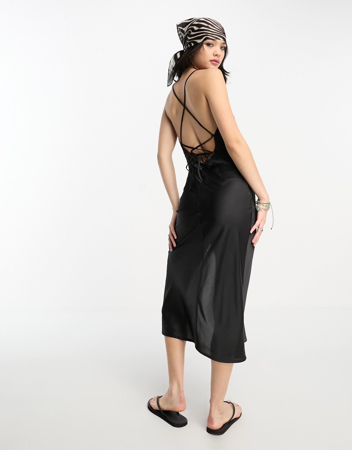 Reclaimed Vintage midi cami dress in black with tie back