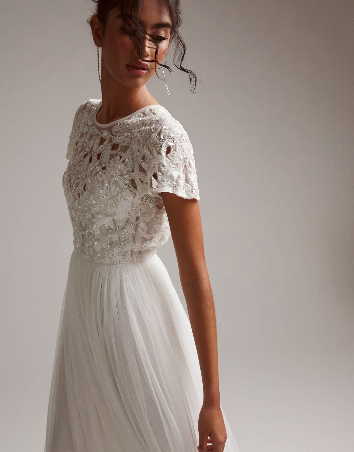 ASOS DESIGN Isabelle sequin cutwork bodice maxi wedding dress with cap sleeve in