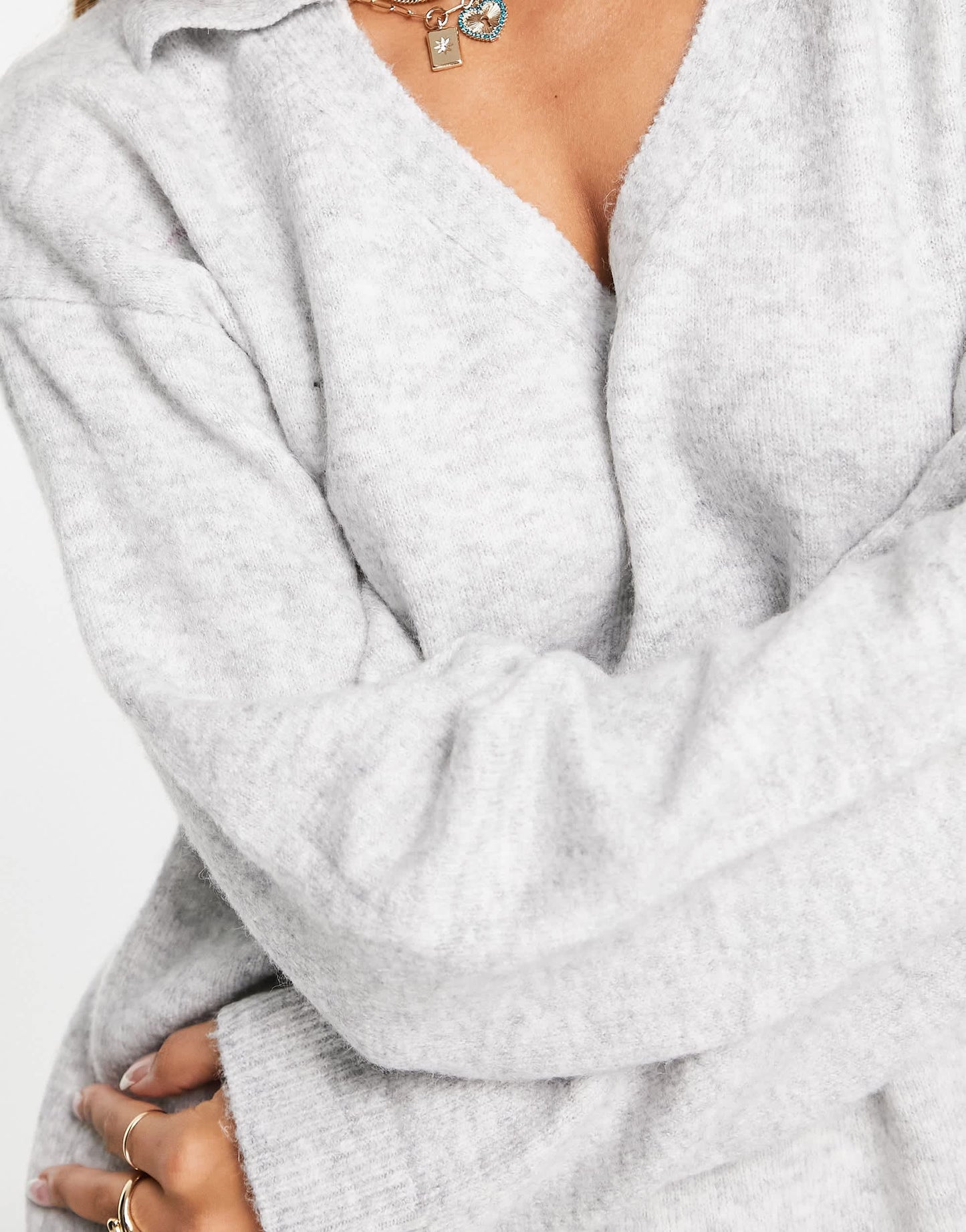 Bershka polo collar knitted midi dress in grey