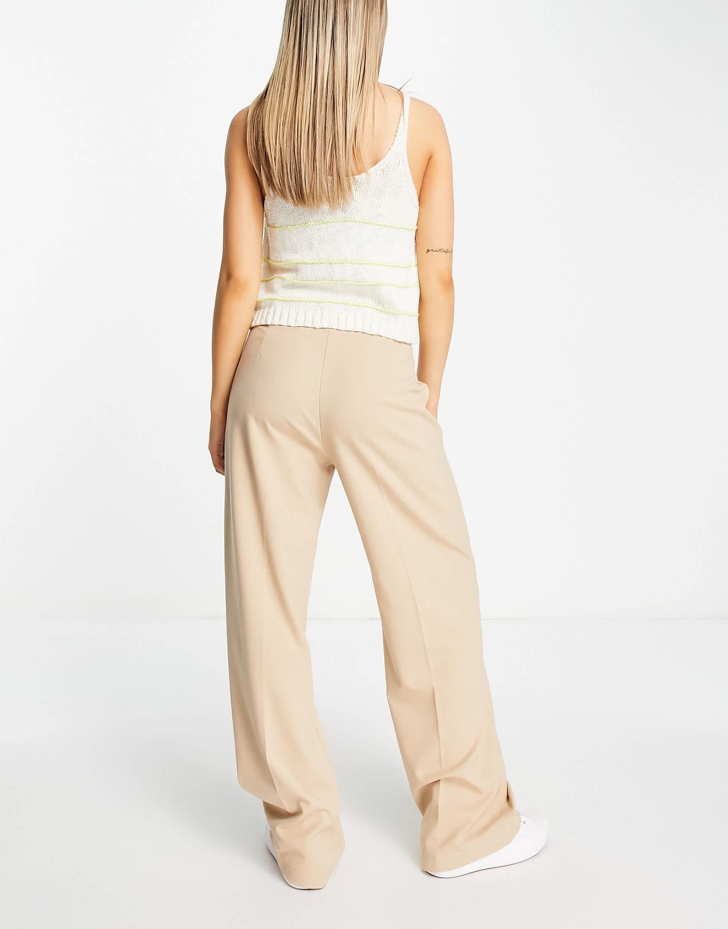 Bershka wide leg slouchy dad tailored trousers in camel