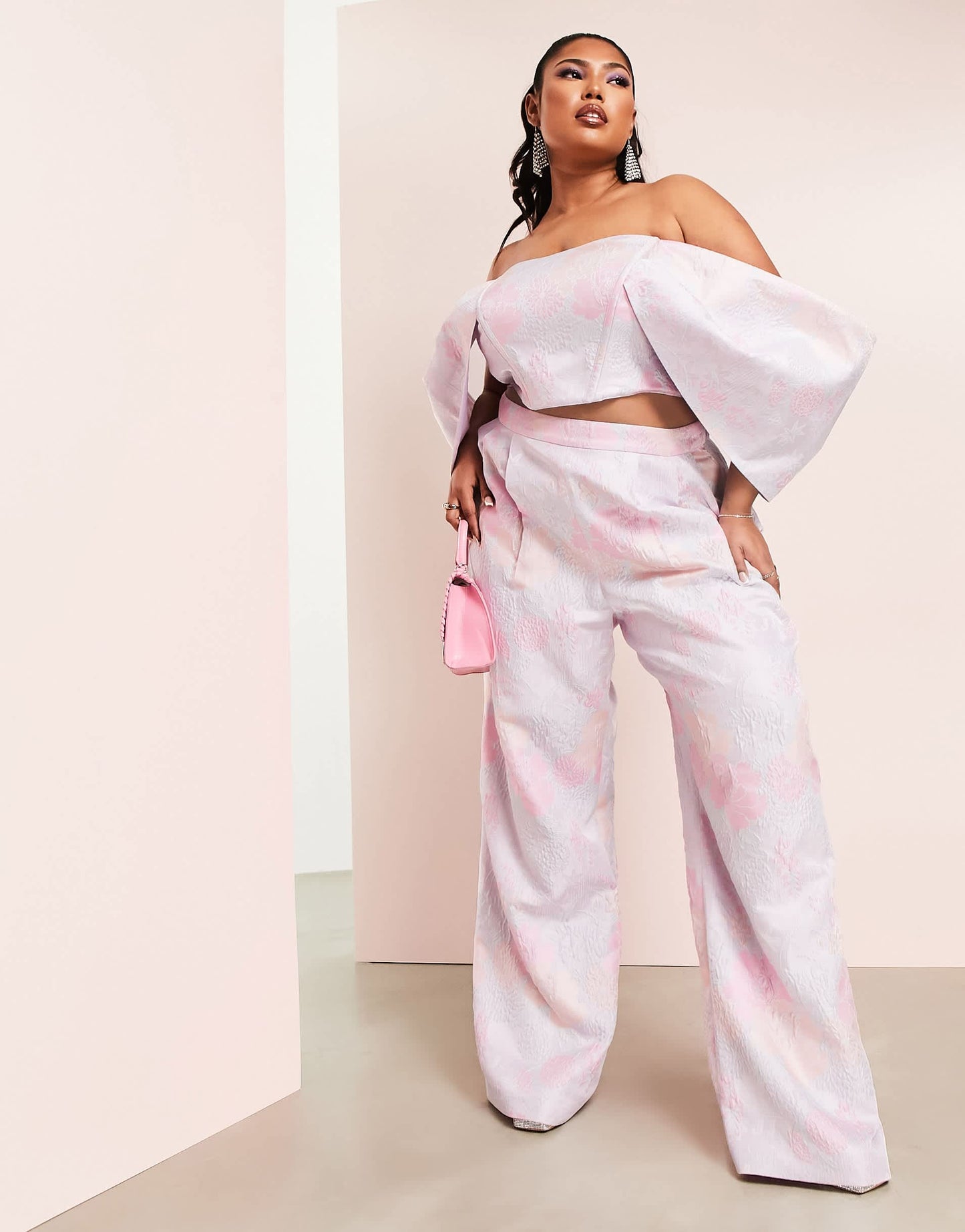 ASOS LUXE Curve co-ord extreme bardot corsetted top in floral jacquard
