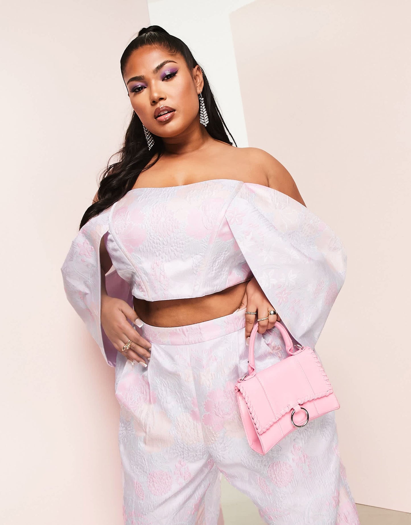 ASOS LUXE Curve co-ord extreme bardot corsetted top in floral jacquard