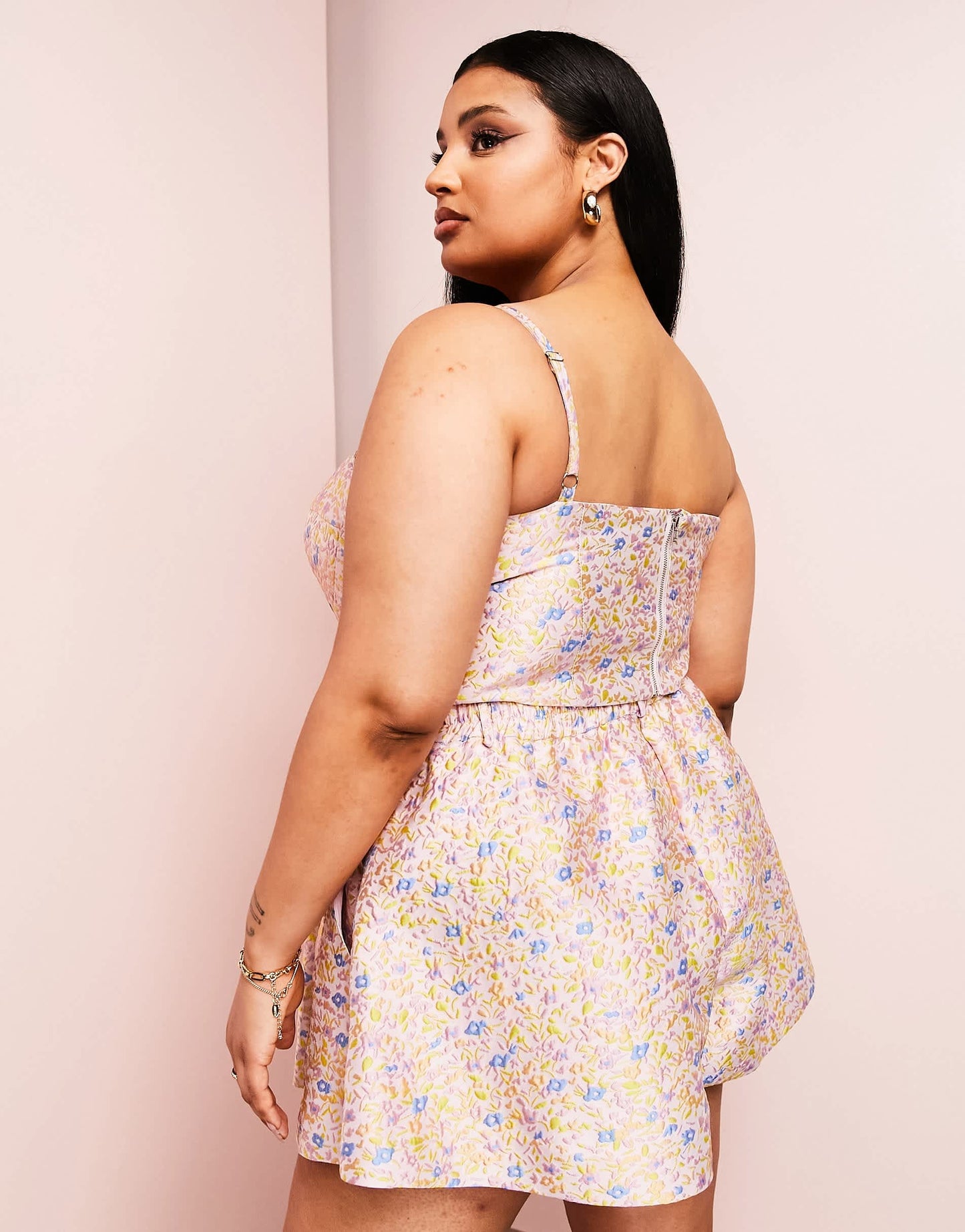 ASOS LUXE Curve co-ord jacquard cupped bralet in pink floral