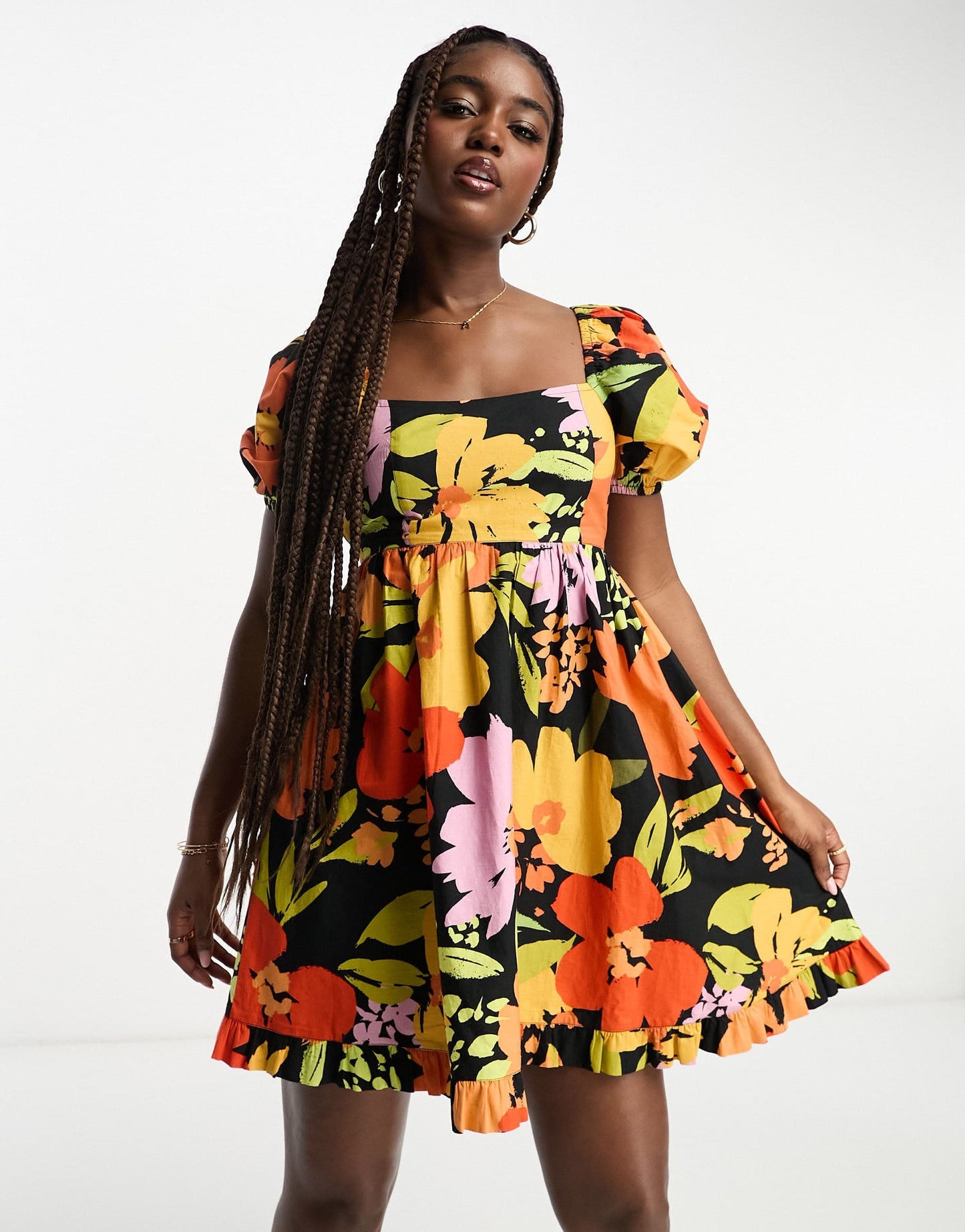 Miss Selfridge poplin babydoll smock dress in large floral