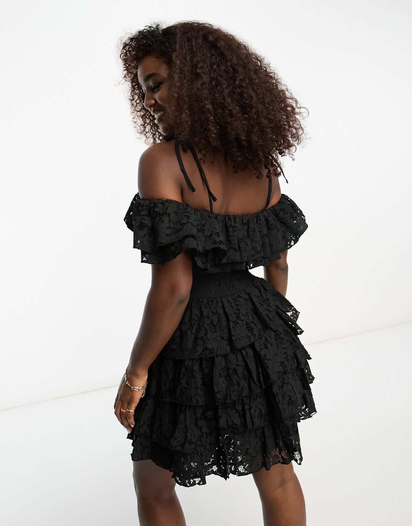 Miss Selfridge lace rara strappy mini dress in black