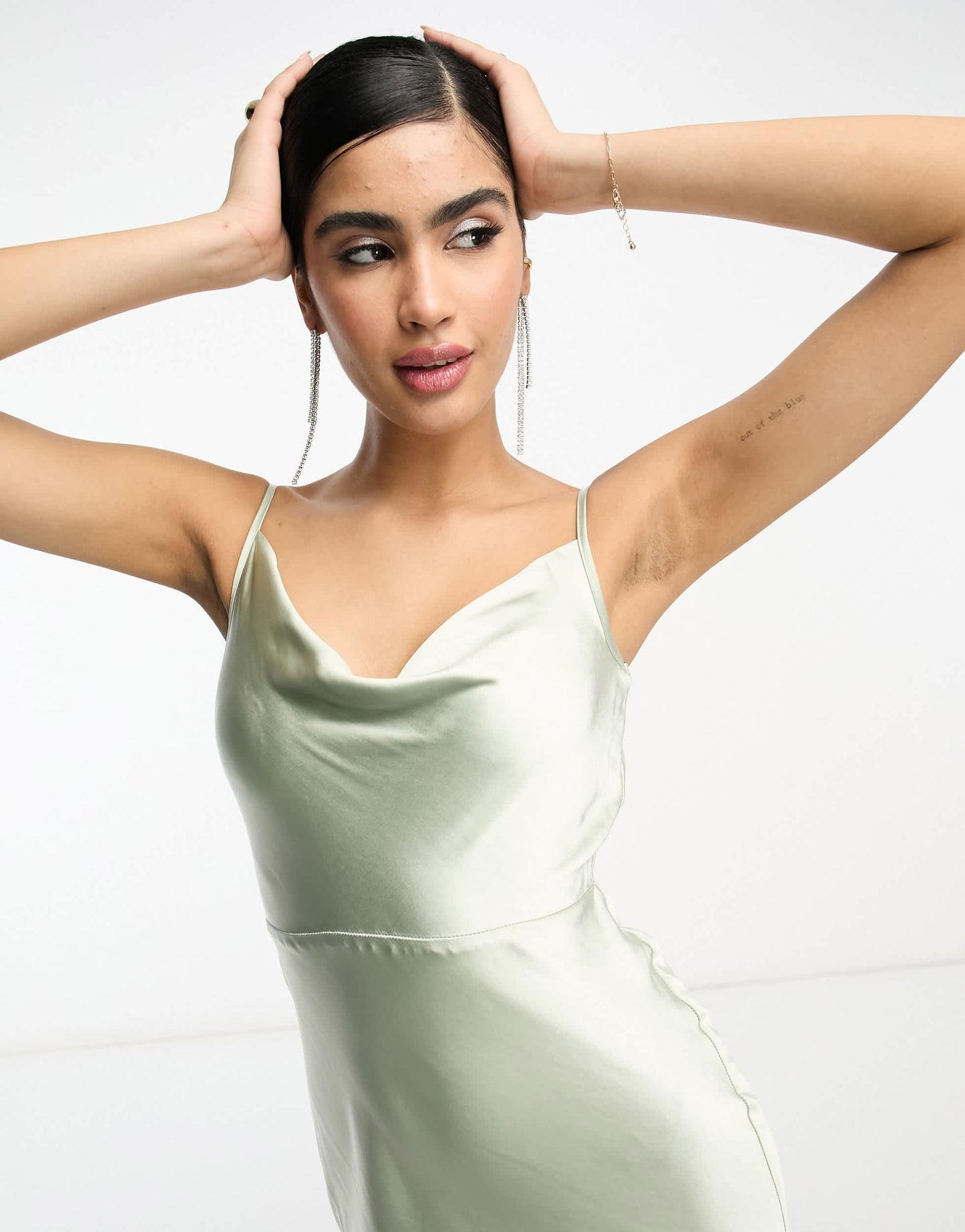 Pretty Lavish Bridesmaid Keisha cowl neck satin maxi dress in sage green