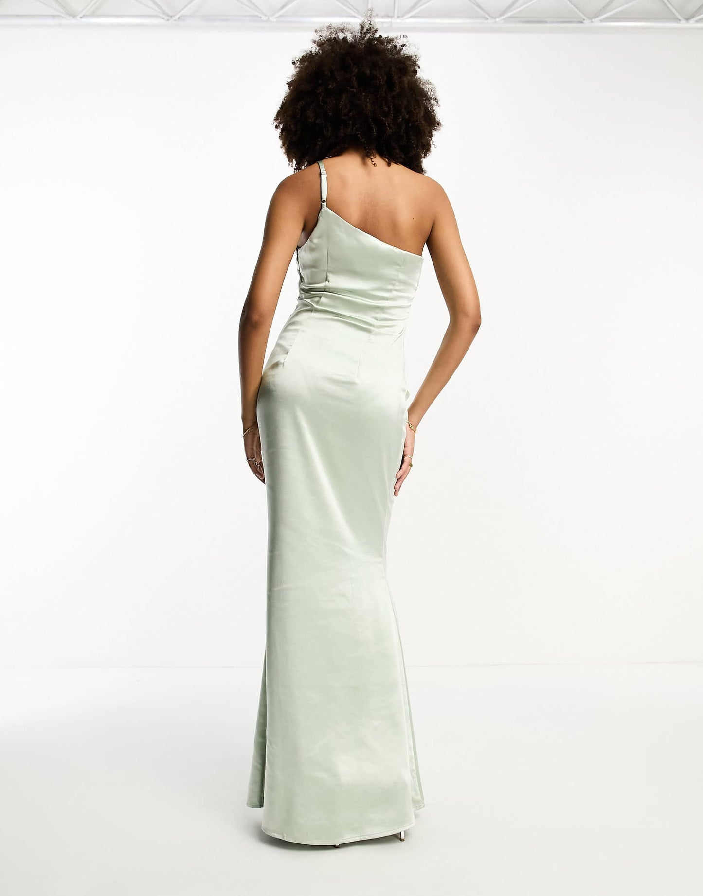 Pretty Lavish Bridesmaid one shoulder satin maxi dress in sage green