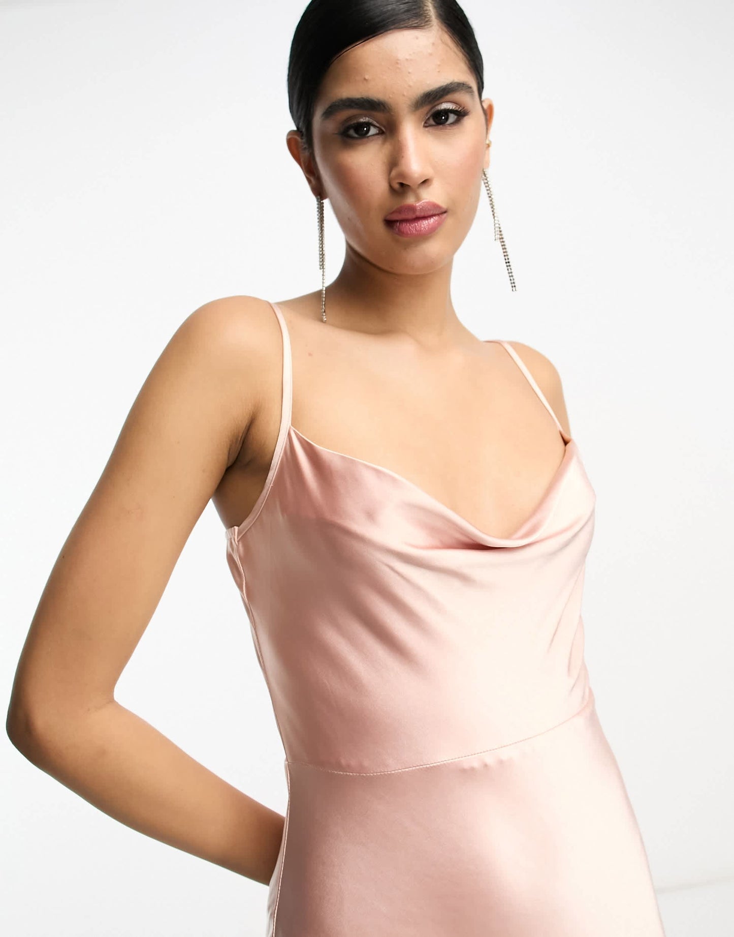 Pretty Lavish Bridesmaid Keisha cowl neck satin maxi dress in blush