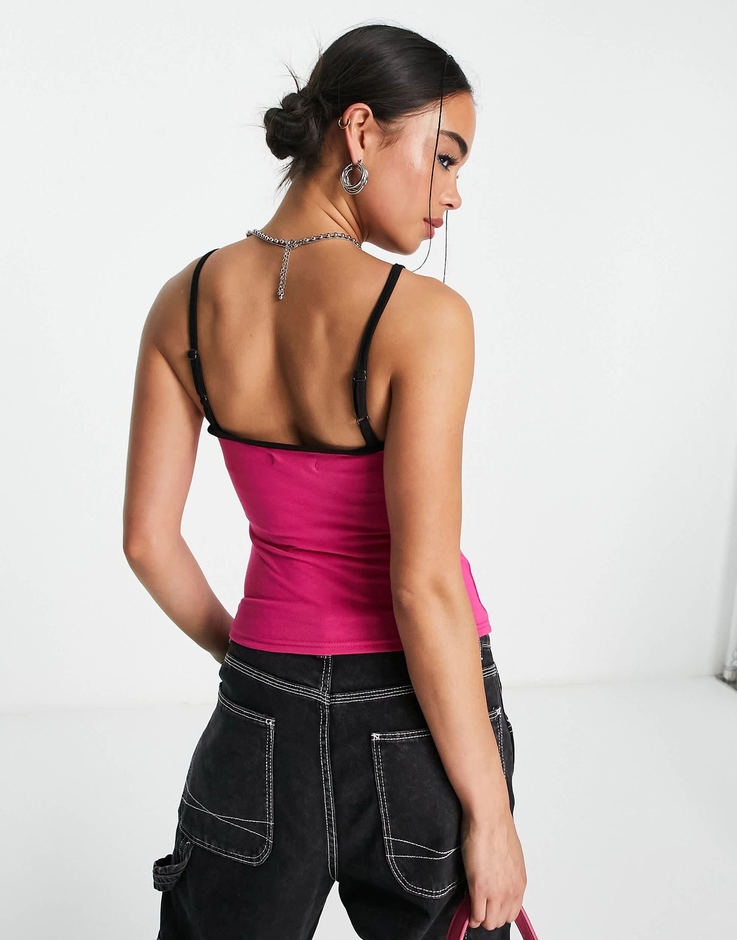 Tammy Girl Y2K cami top with contrast bust and bow in pink