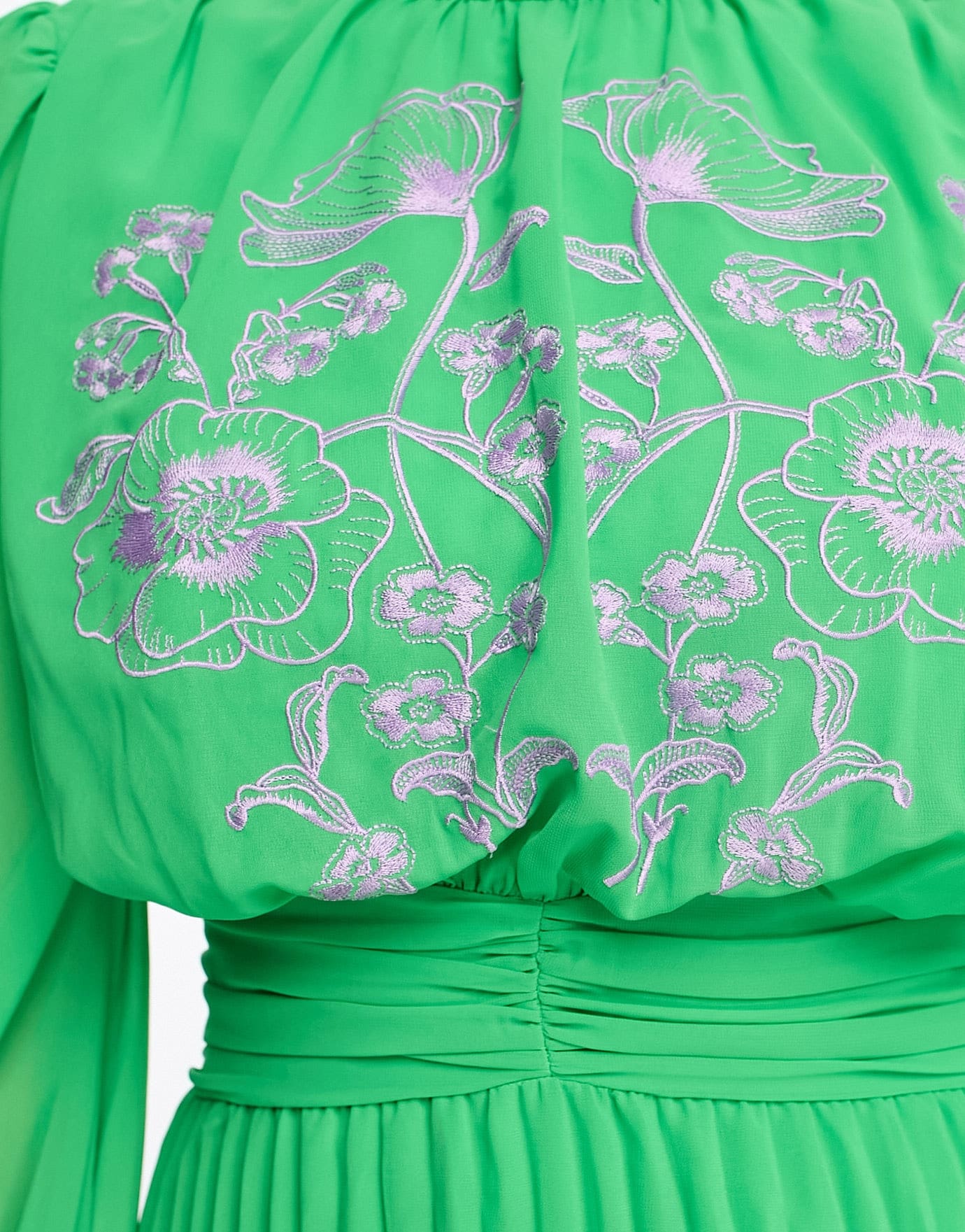 ASOS DESIGN high neck tiered pleated maxi dress with contrast embroidery in green