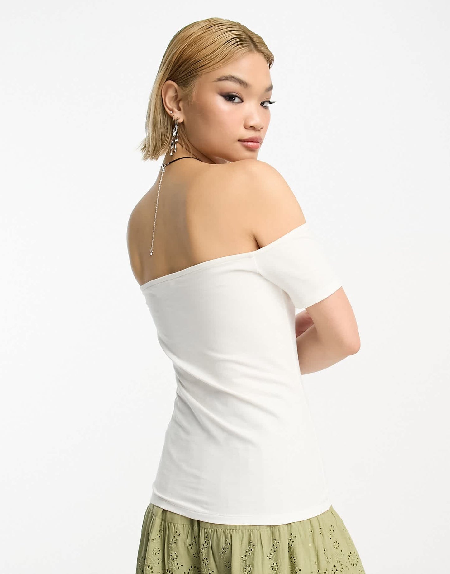 People Tree off shoulder jersey top in white