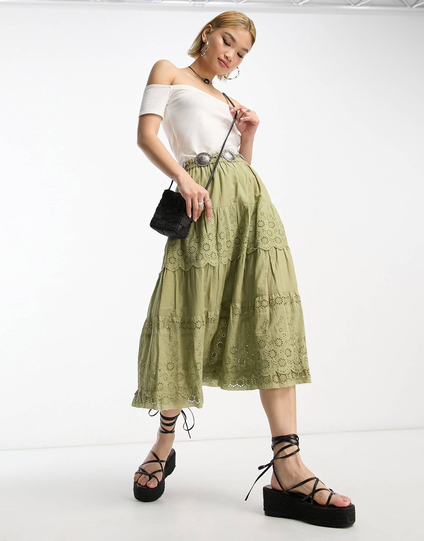 People Tree off shoulder jersey top in white