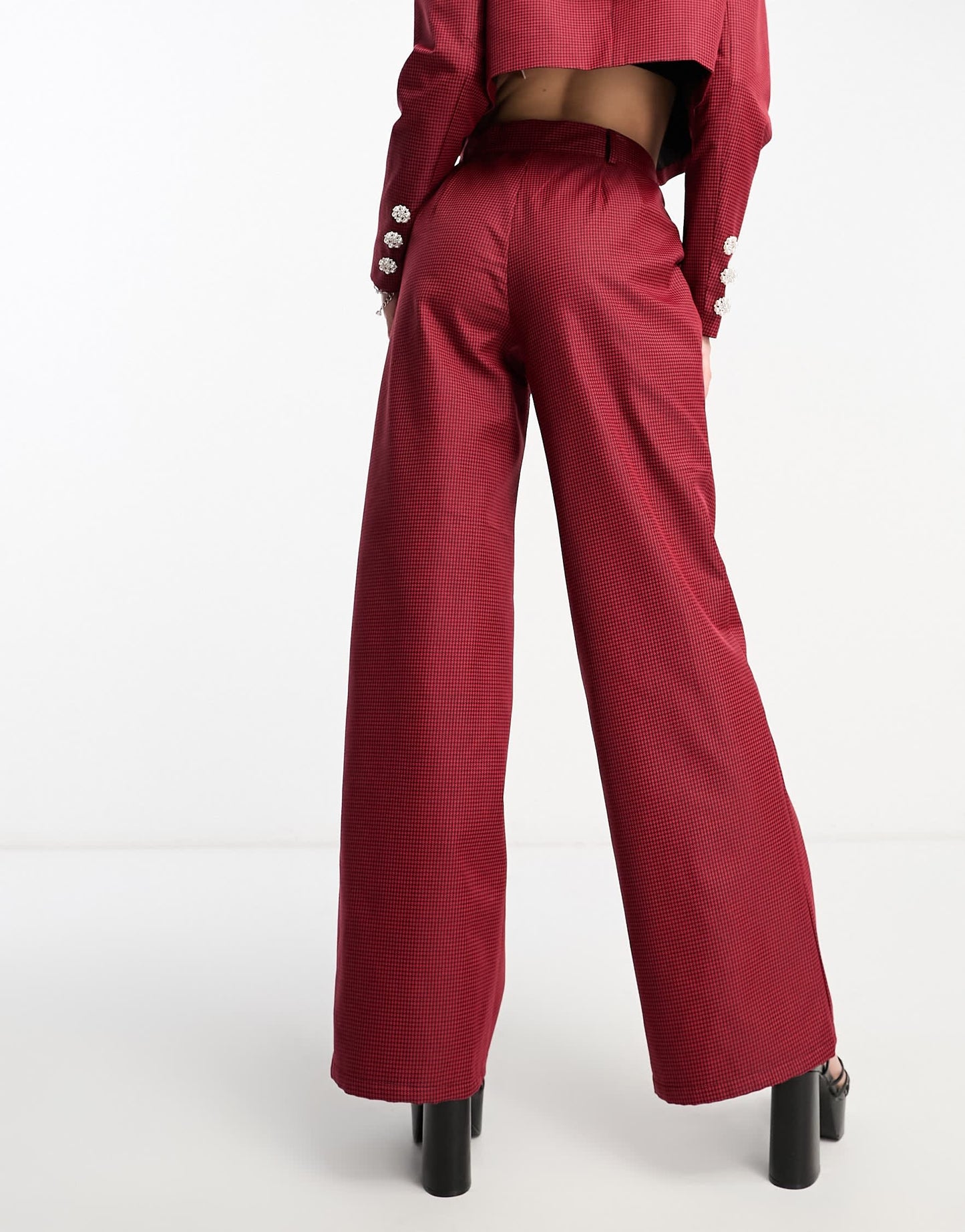 Extro & Vert Premium wide leg trousers in red & black check co-ord