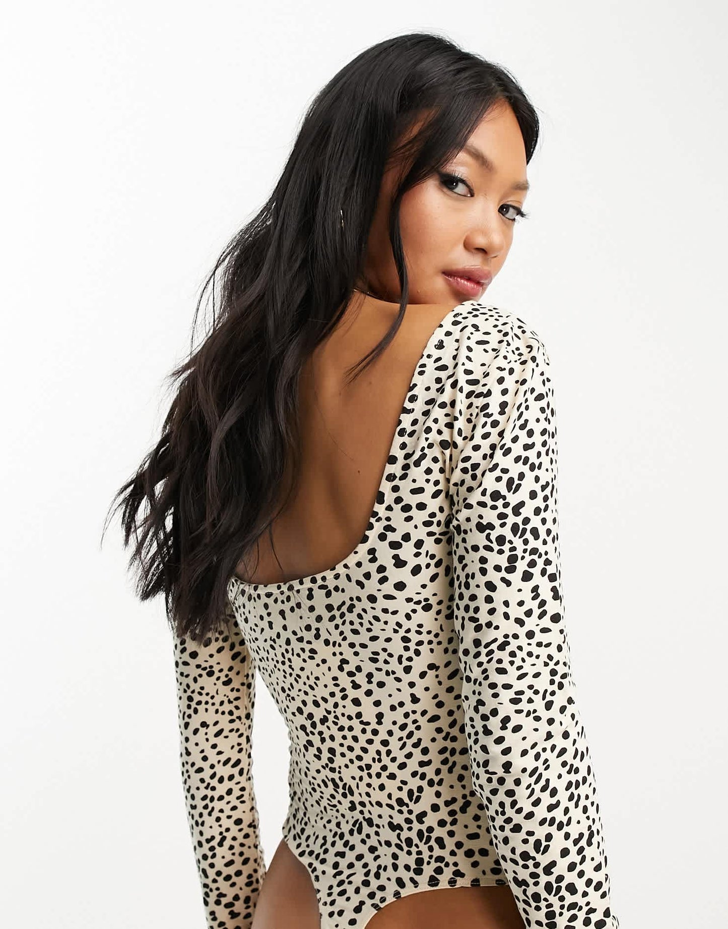 ASOS DESIGN skinny fit long sleeve body in mini leopard print