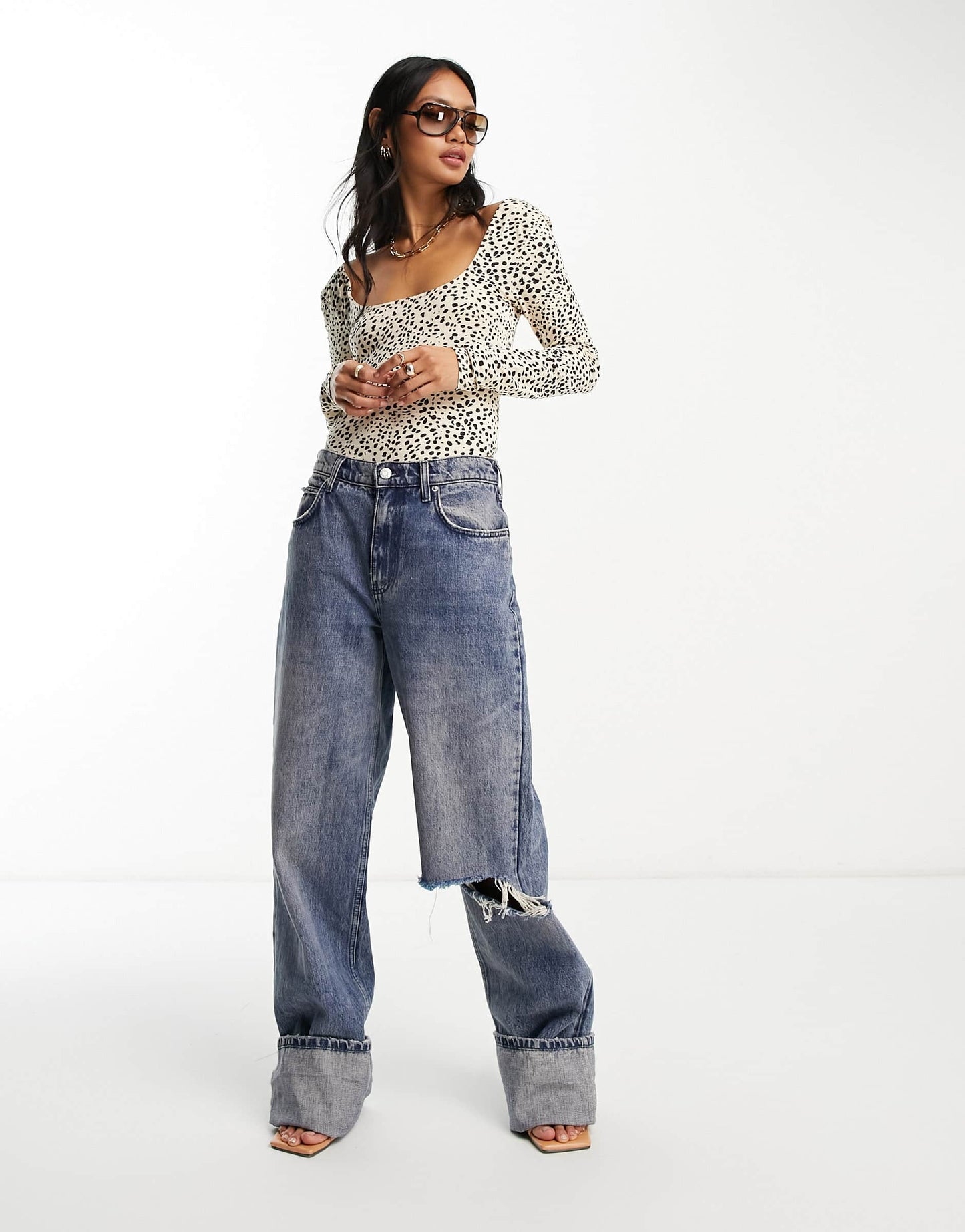ASOS DESIGN skinny fit long sleeve body in mini leopard print