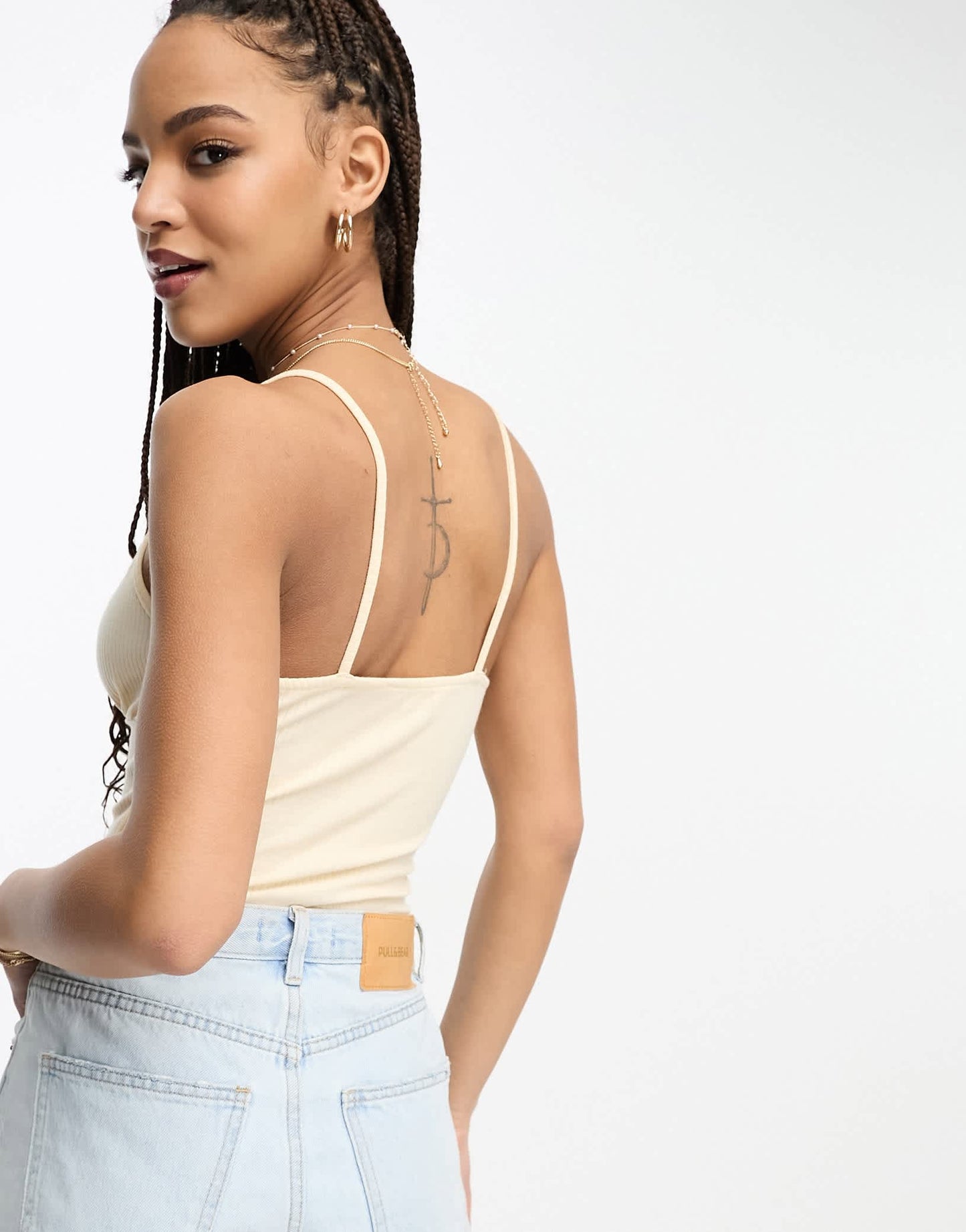 Miss Selfridge tie strappy rib bodysuit in cream