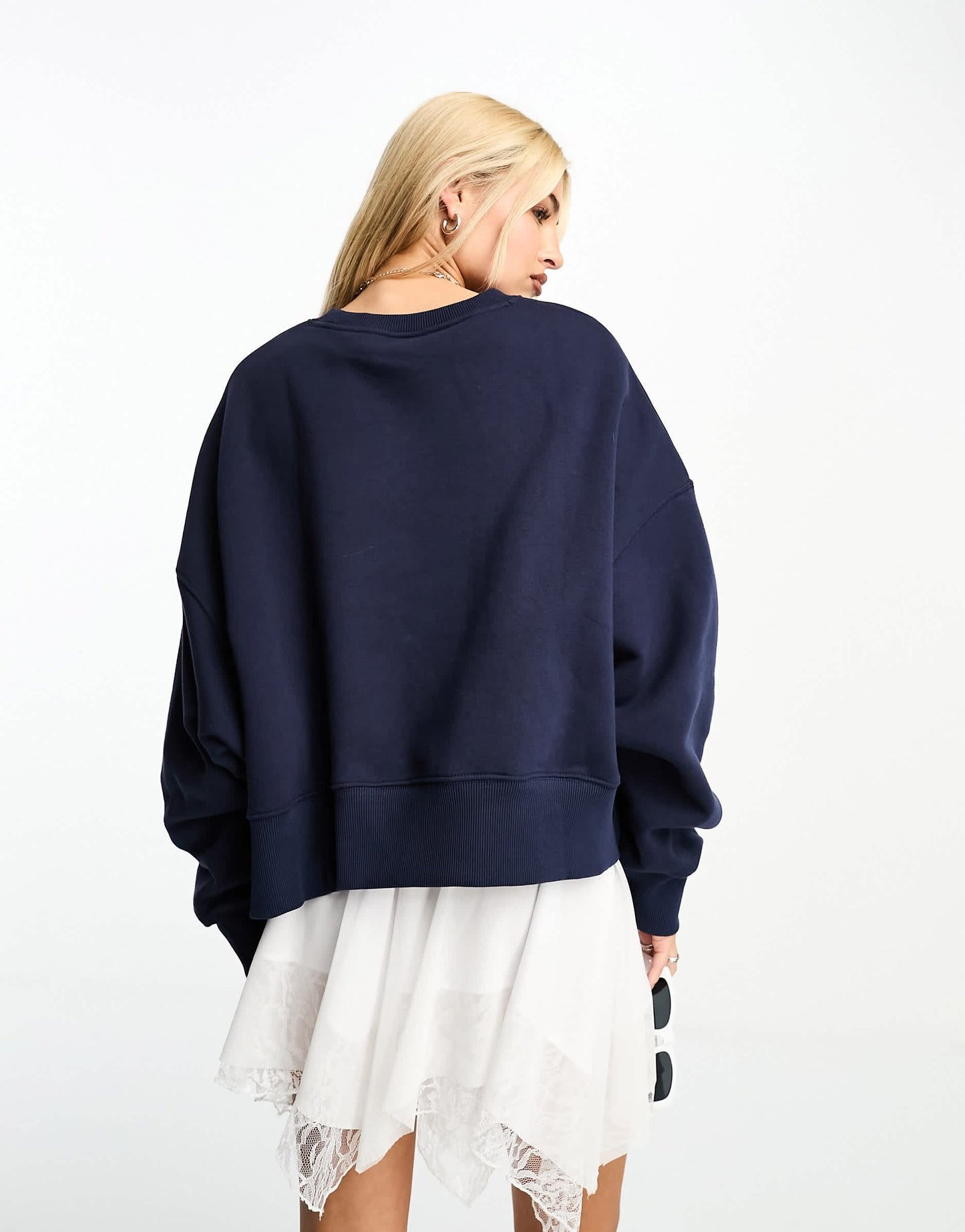Nike varsity oversized crop sweatshirt in obsidian navy