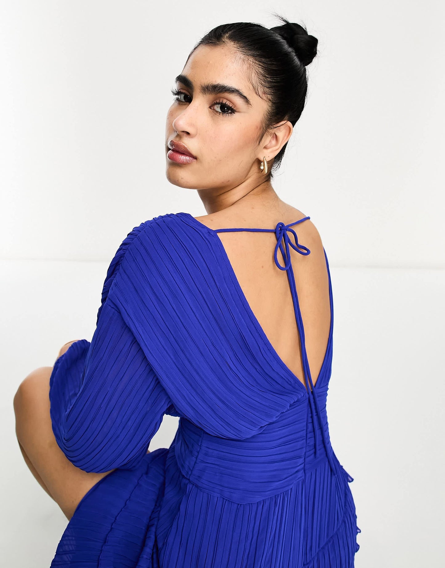 ASOS DESIGN pleated midi dress with a belt in cobalt blue