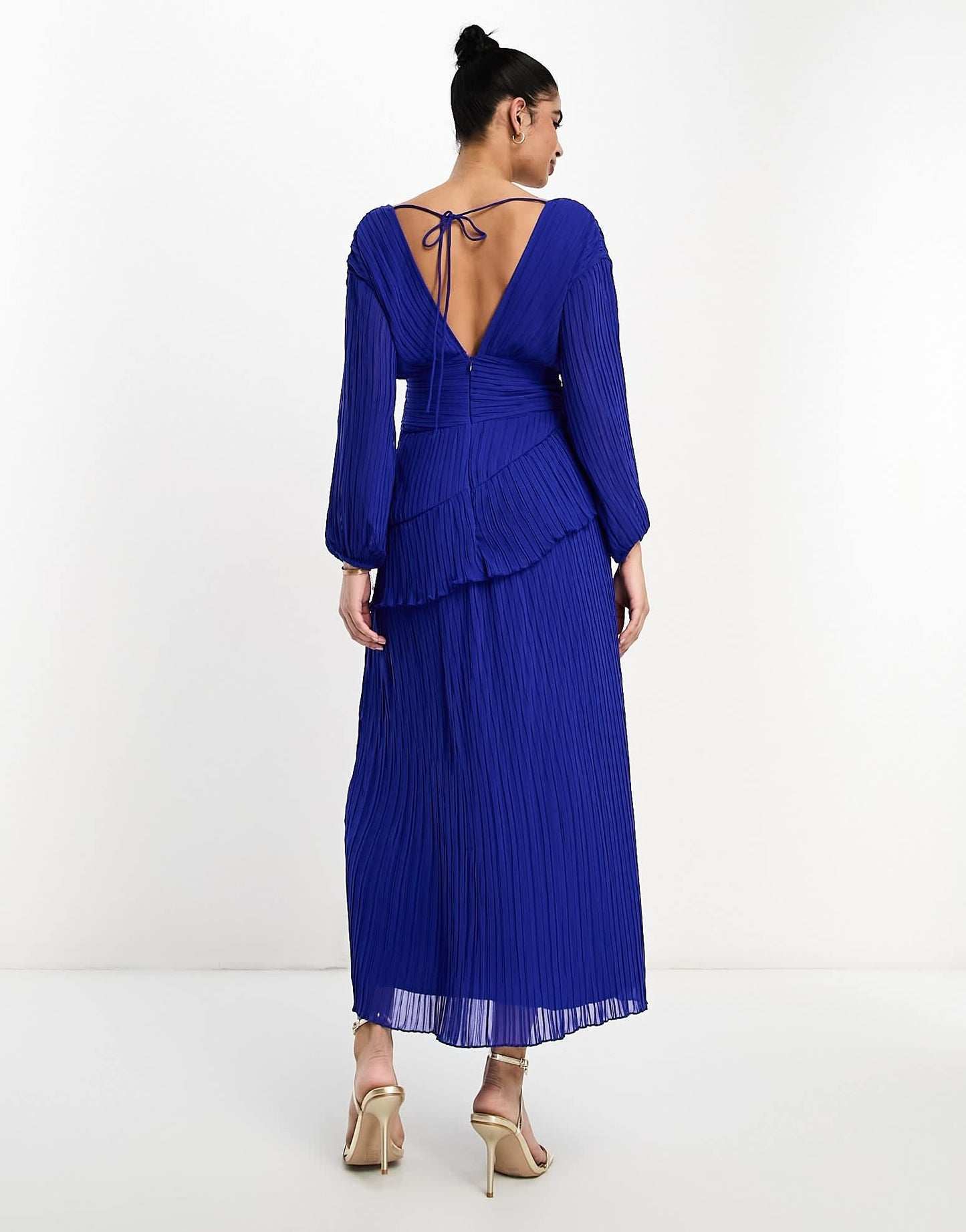ASOS DESIGN pleated midi dress with a belt in cobalt blue