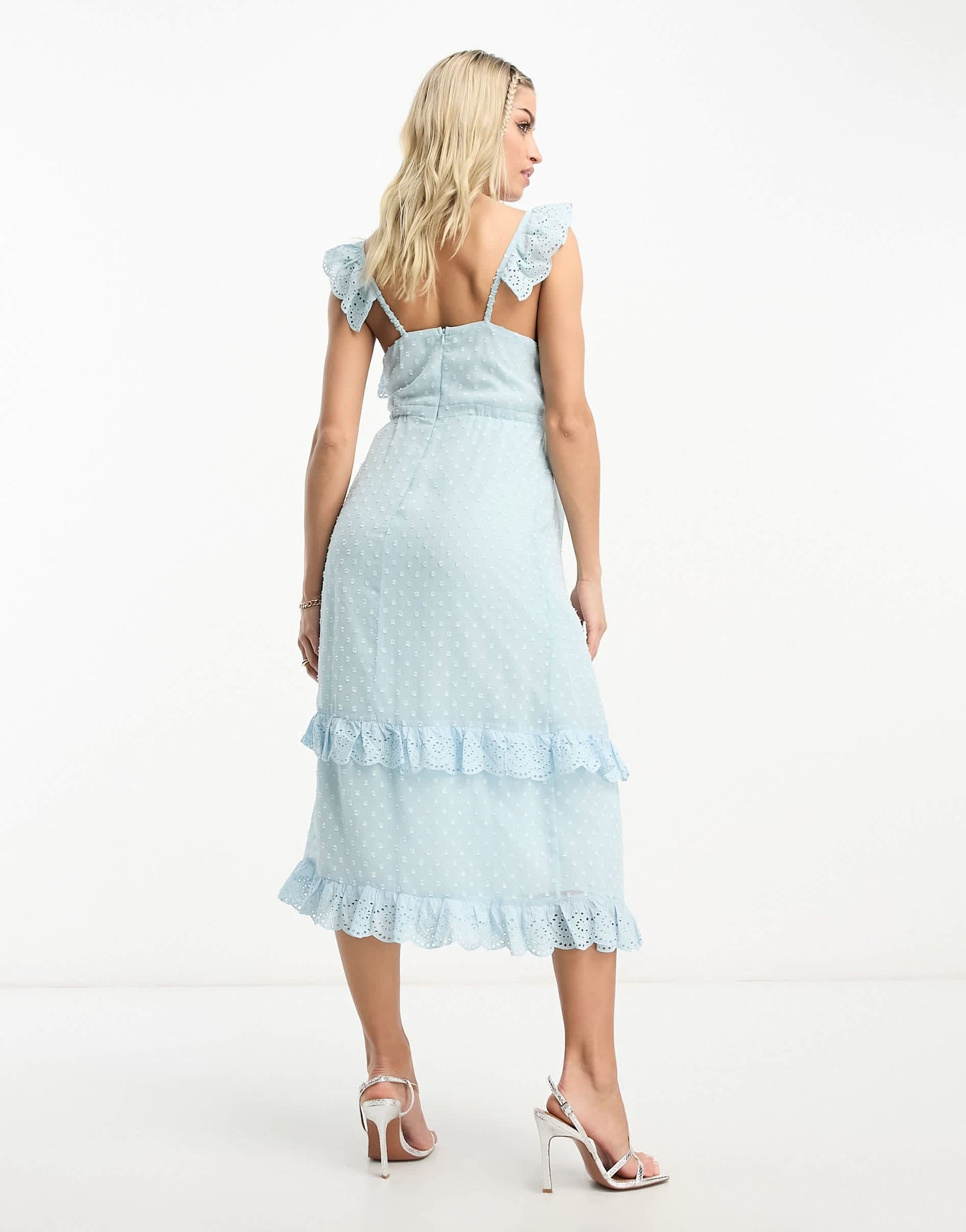 Hope & Ivy Maternity dobby spot frill midi dress in duck egg blue