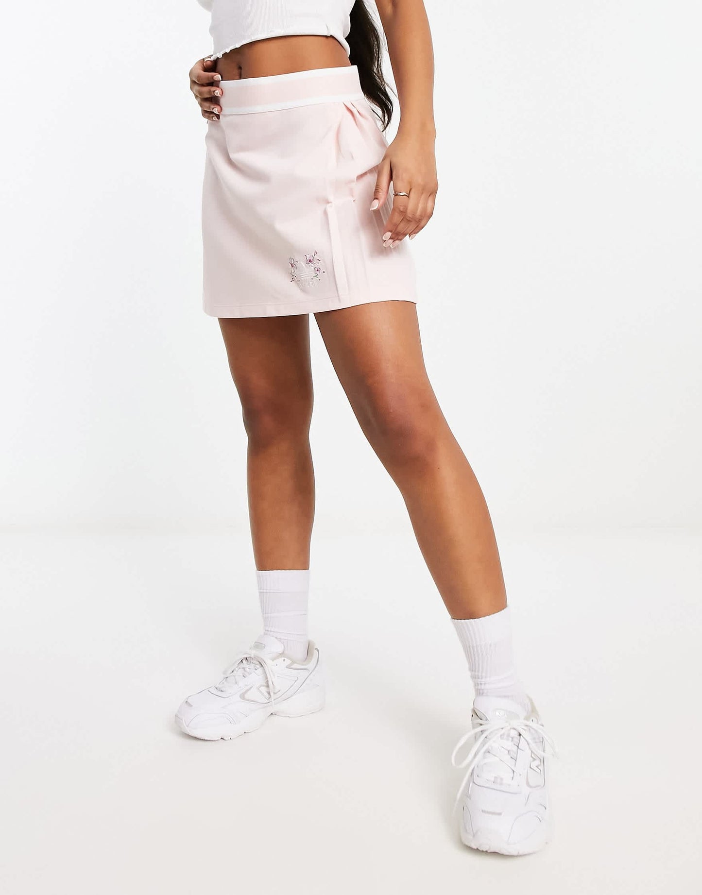 adidas Originals pleated skirt in pastel pink with floral logo