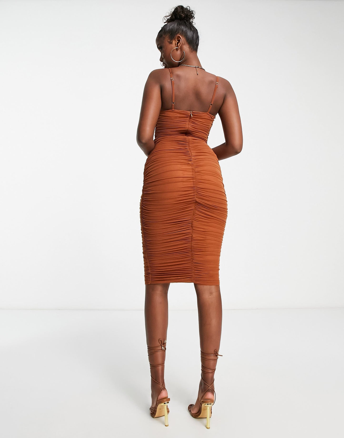Simmi ruched midi dress in rust