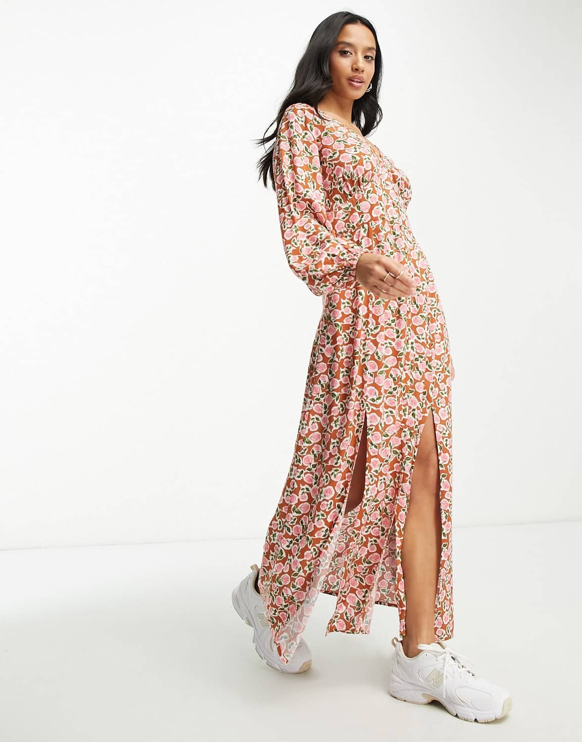 Miss Selfridge Petite button through maxi dress in chocolate rose