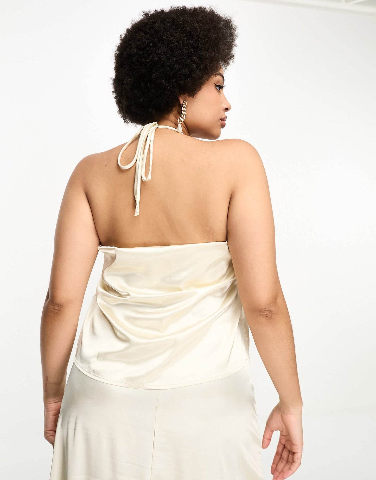 Vila Curve Bridal satin cami halterneck top co-ord in cream