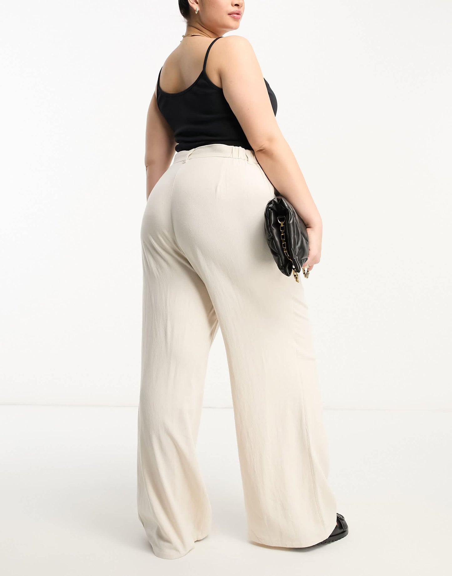 ASOS DESIGN Curve wide leg dad trousers with linen in stone
