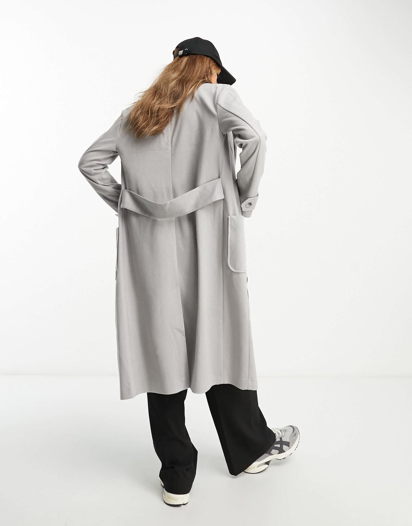River Island herringbone duster coat in dark grey